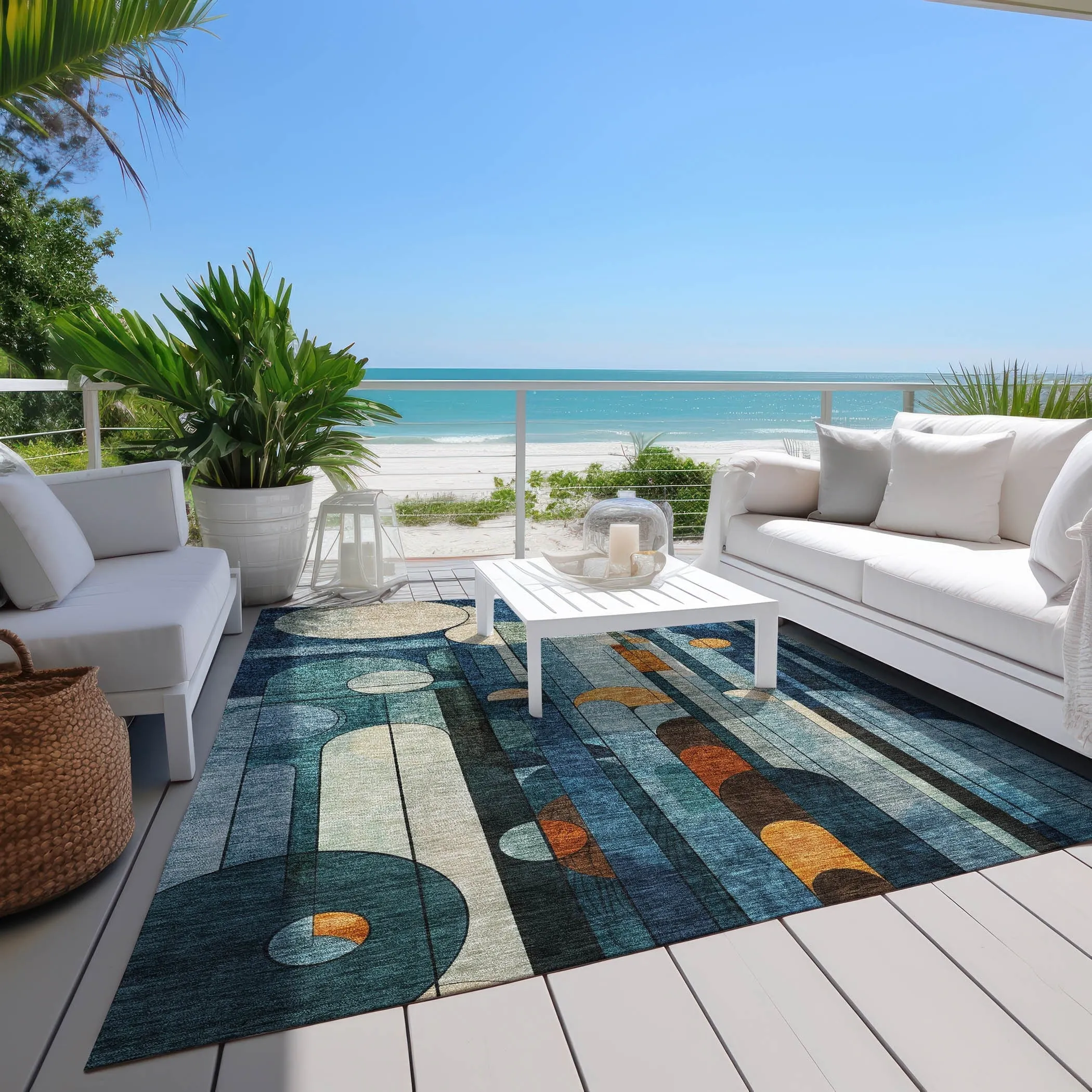 Machine Washable Indoor/ Outdoor Abstract Deco Chantille Rug