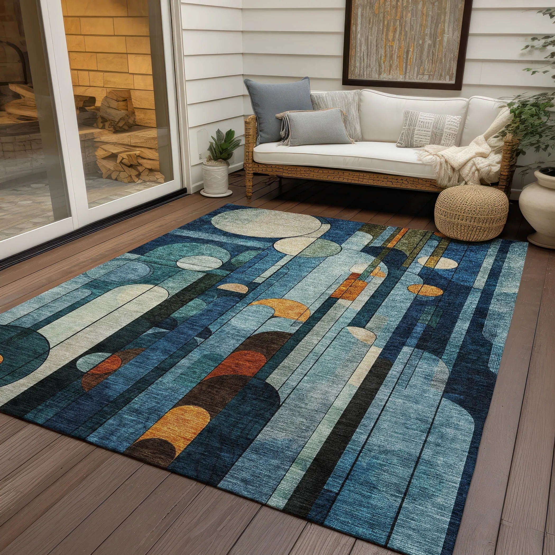 Machine Washable Indoor/ Outdoor Abstract Deco Chantille Rug