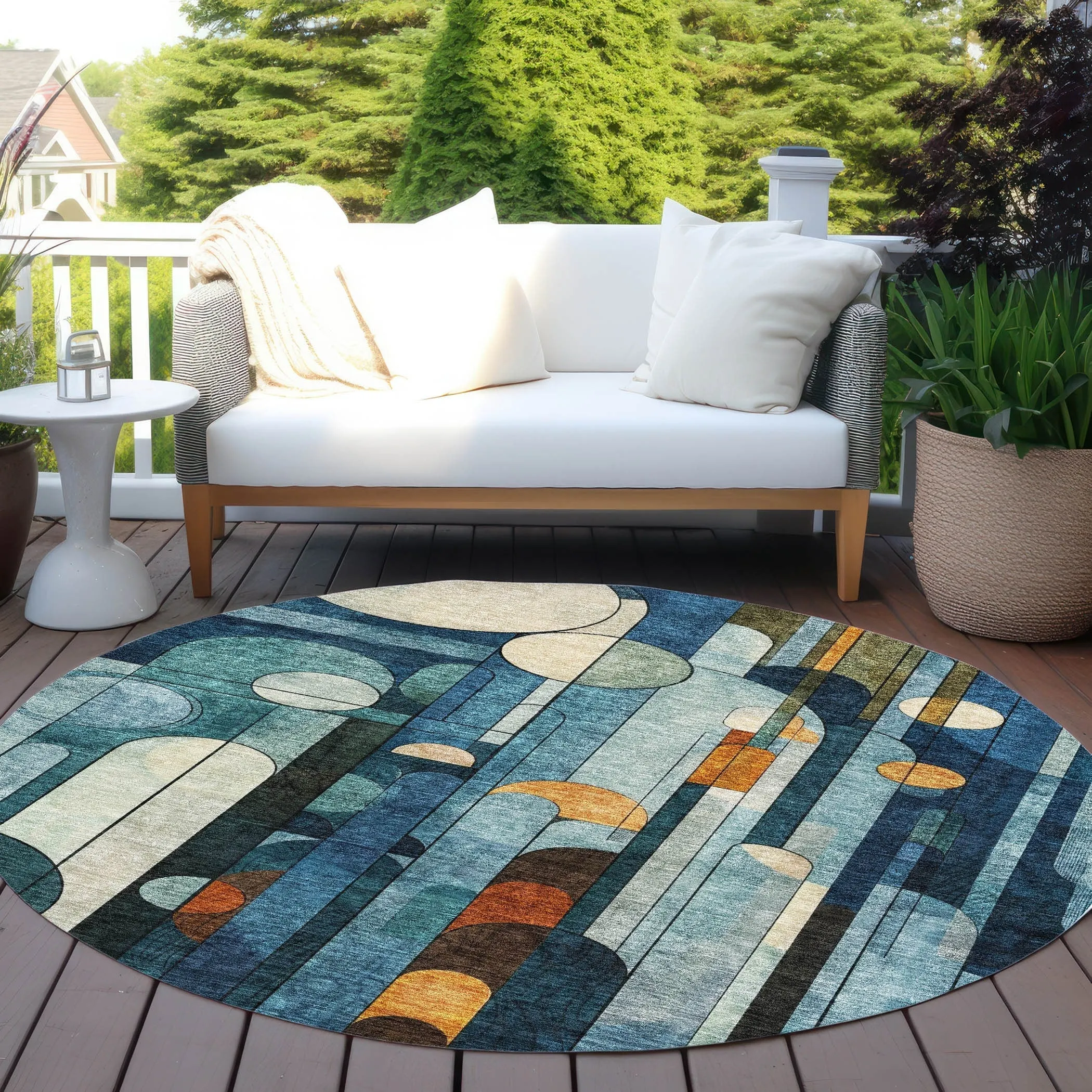 Machine Washable Indoor/ Outdoor Abstract Deco Chantille Rug