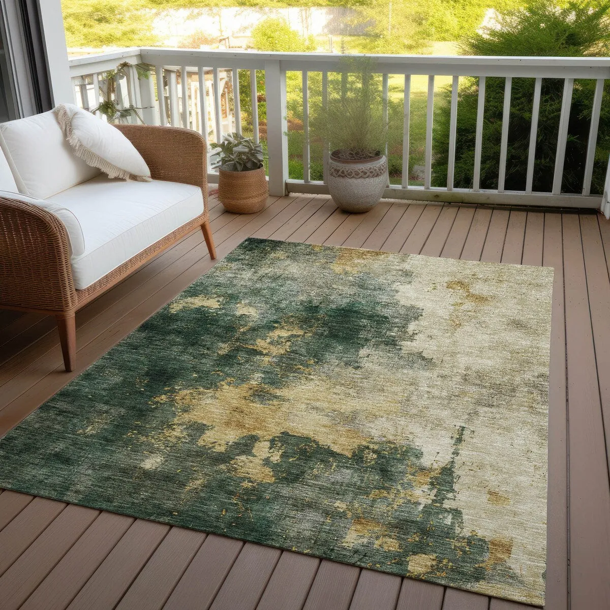 Machine Washable Indoor/ Outdoor Abstract Modern Chantille Rug