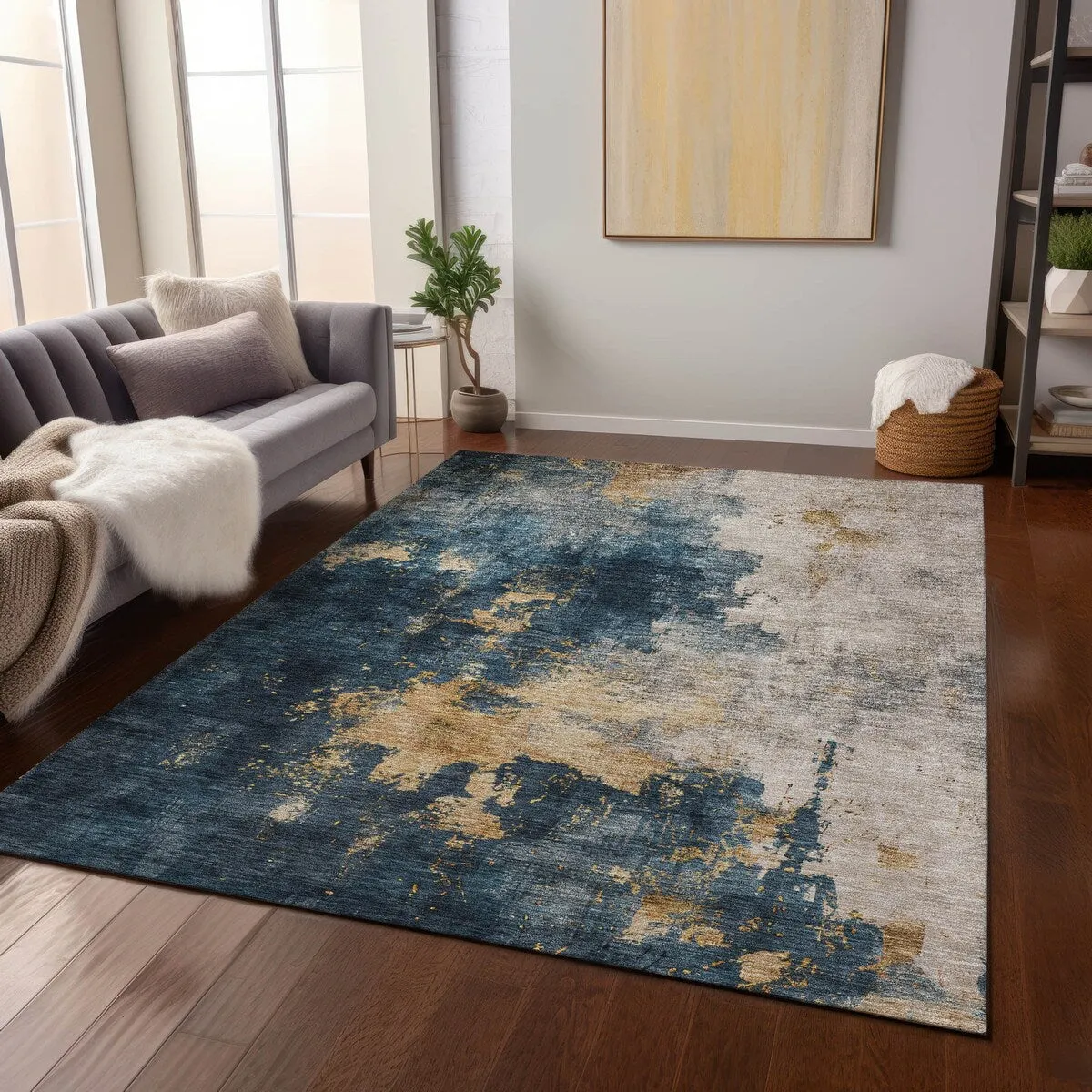 Machine Washable Indoor/ Outdoor Abstract Modern Chantille Rug