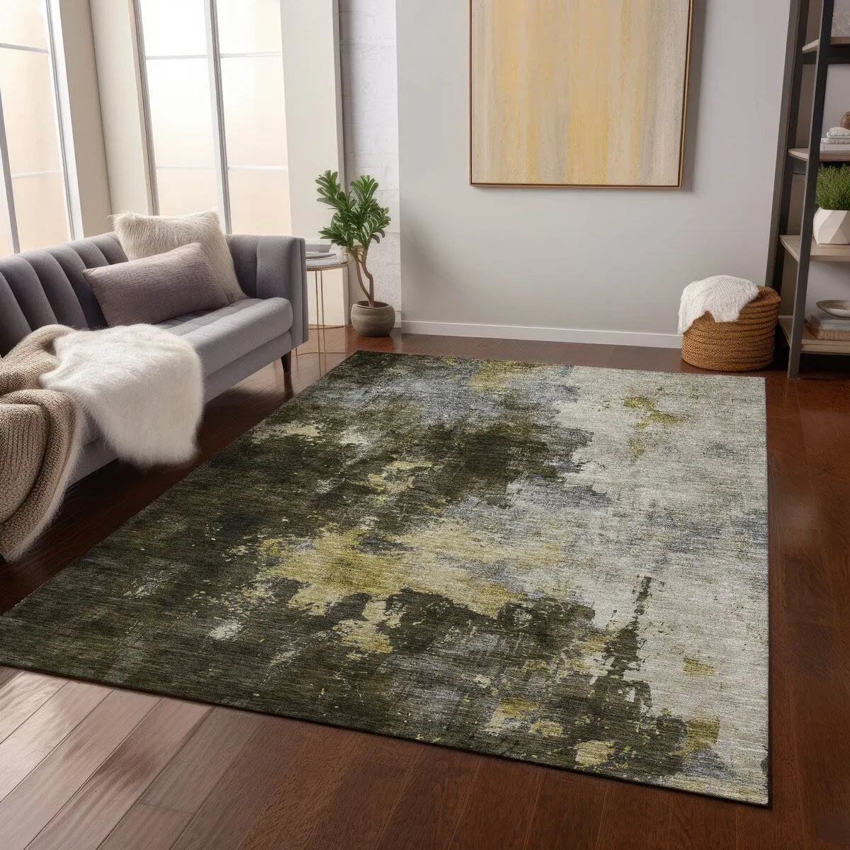 Machine Washable Indoor/ Outdoor Abstract Modern Chantille Rug