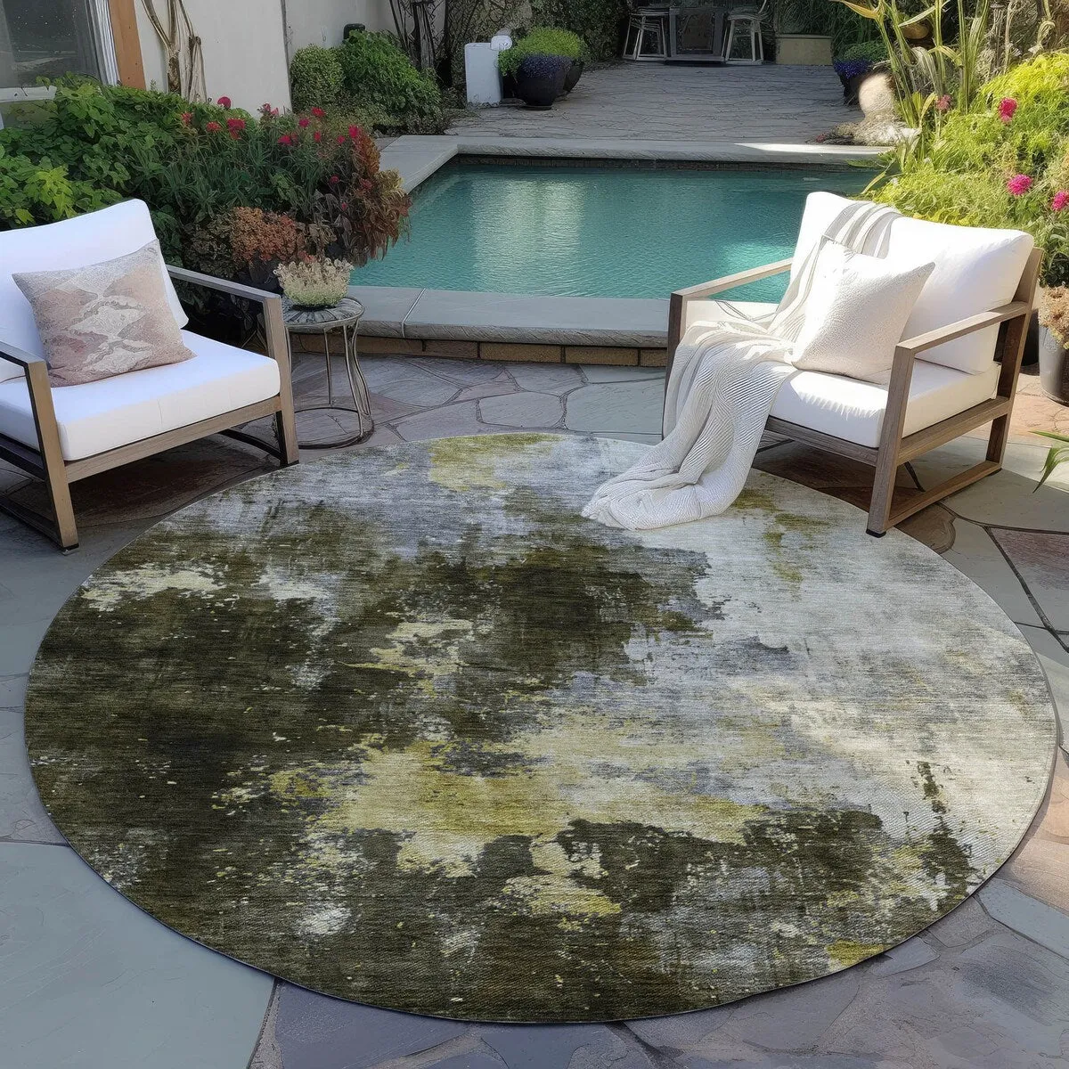 Machine Washable Indoor/ Outdoor Abstract Modern Chantille Rug