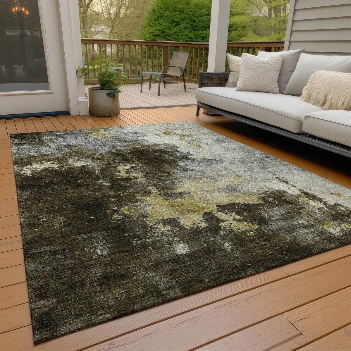Machine Washable Indoor/ Outdoor Abstract Modern Chantille Rug