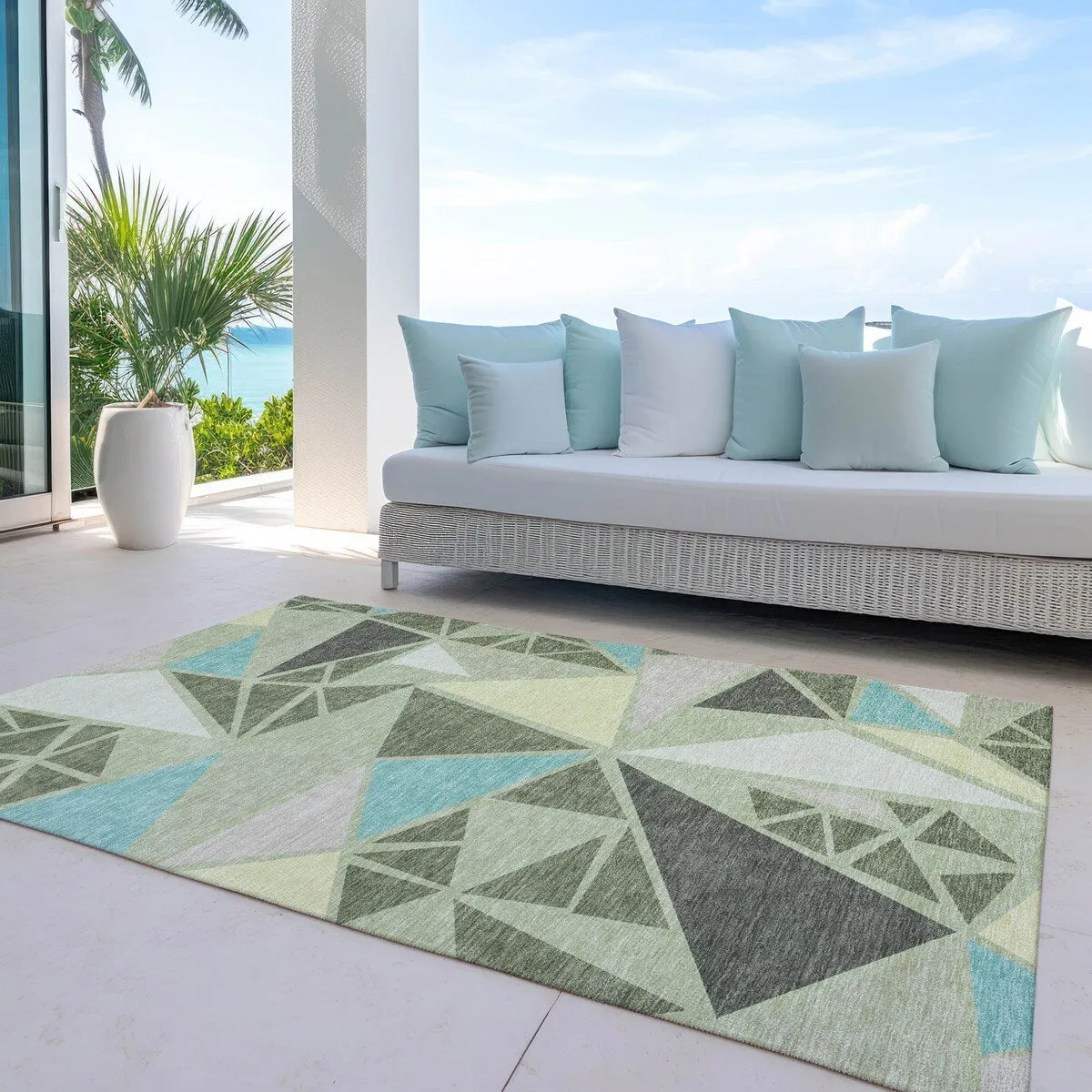Machine Washable Indoor/ Outdoor Abstract Mosaic Chantille Rug