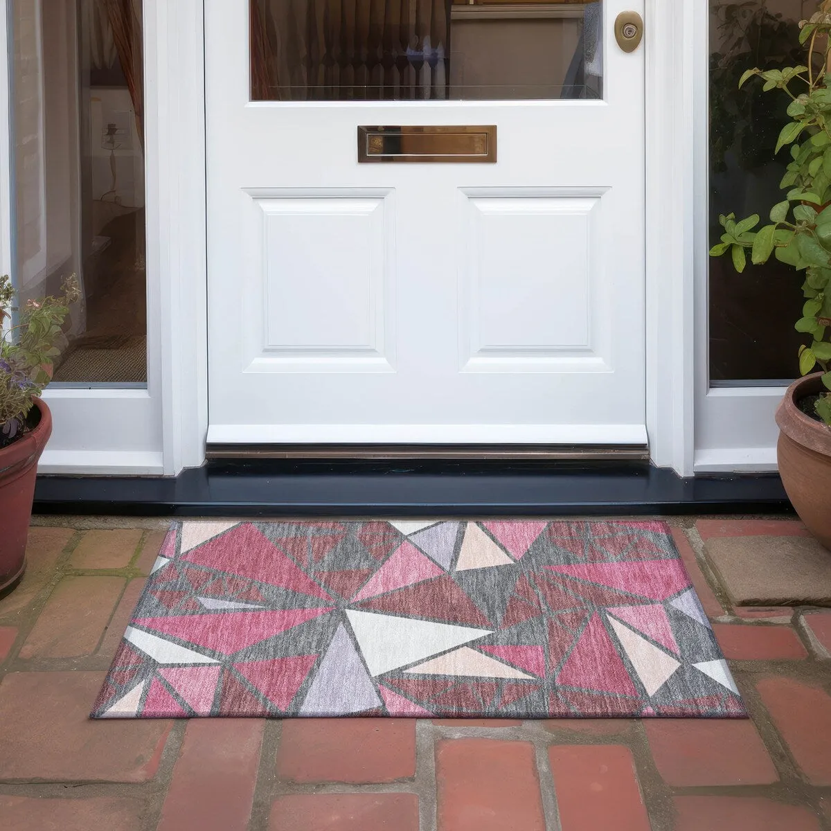 Machine Washable Indoor/ Outdoor Abstract Mosaic Chantille Rug