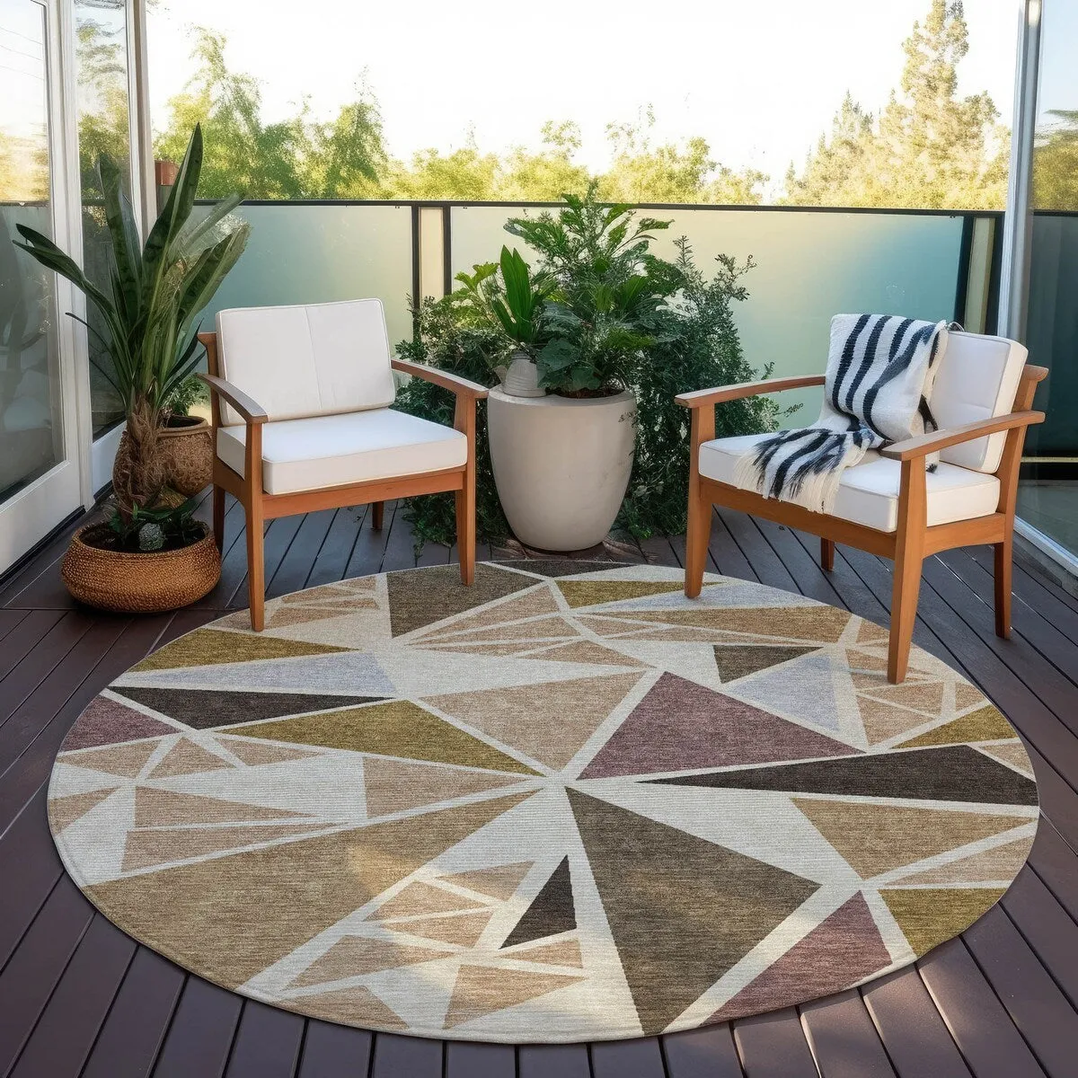 Machine Washable Indoor/ Outdoor Abstract Mosaic Chantille Rug