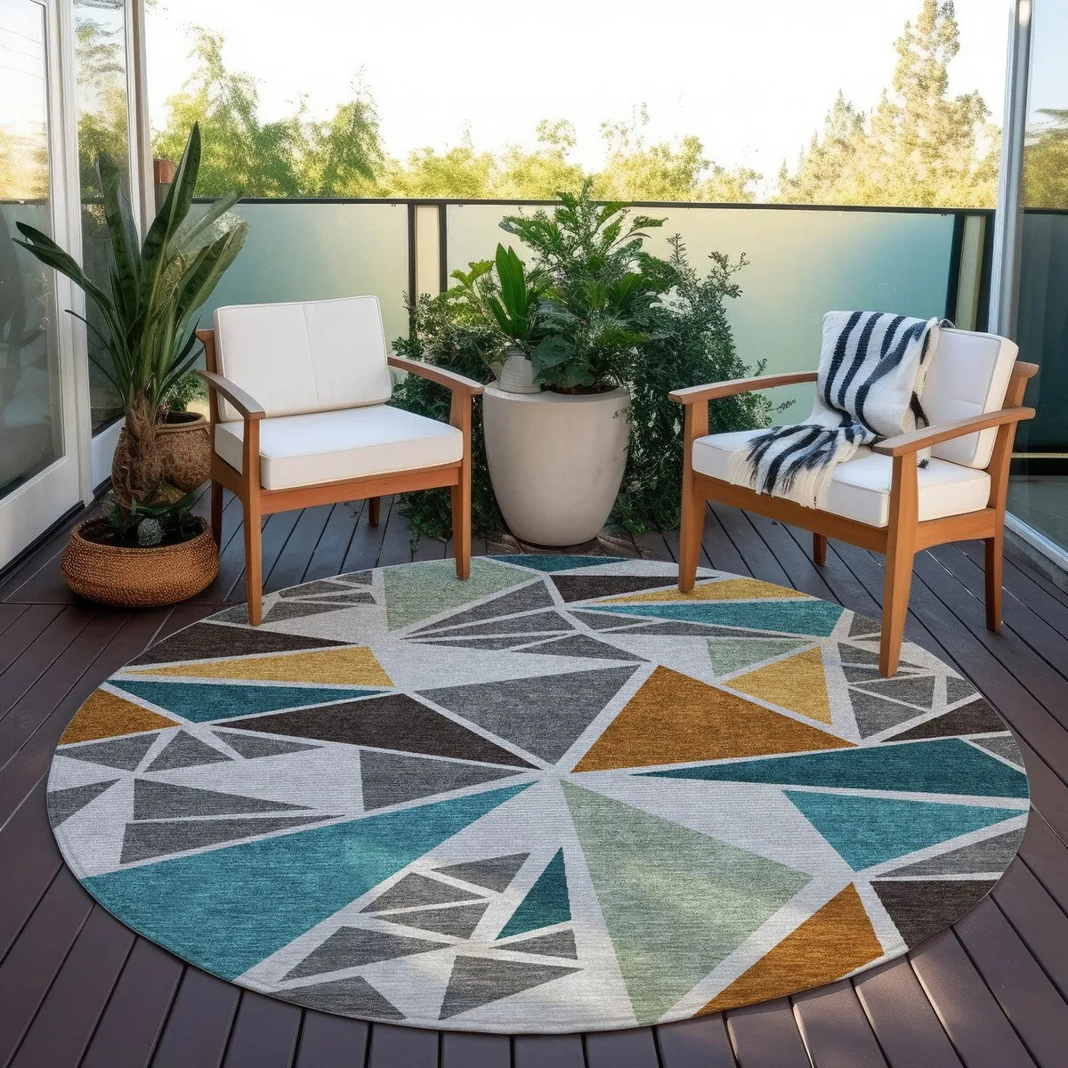 Machine Washable Indoor/ Outdoor Abstract Mosaic Chantille Rug