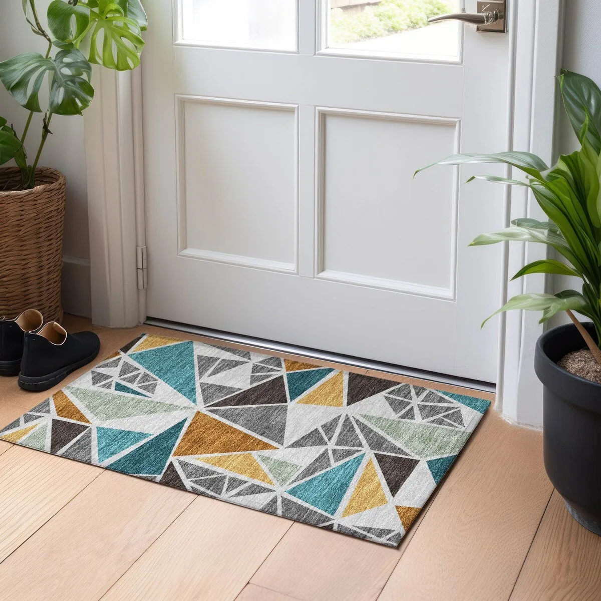 Machine Washable Indoor/ Outdoor Abstract Mosaic Chantille Rug