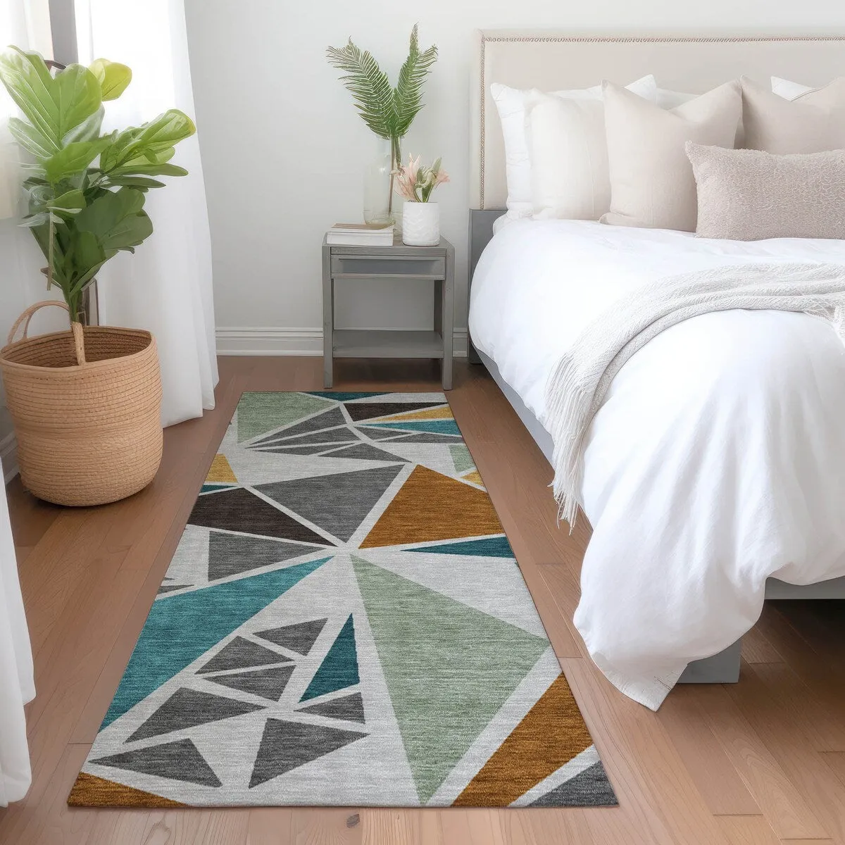 Machine Washable Indoor/ Outdoor Abstract Mosaic Chantille Rug