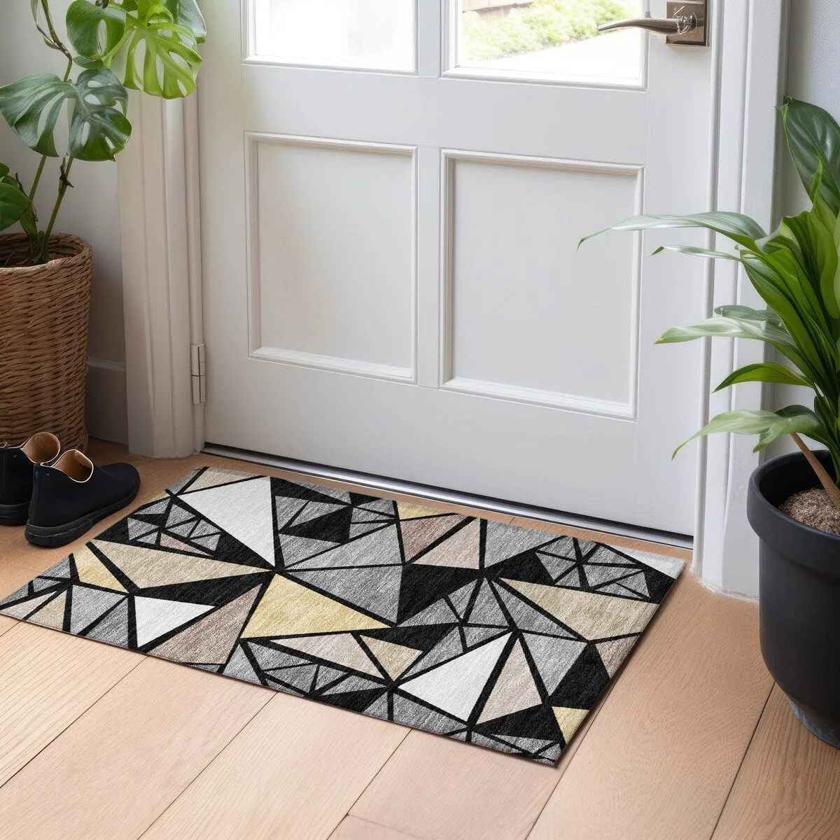 Machine Washable Indoor/ Outdoor Abstract Mosaic Chantille Rug
