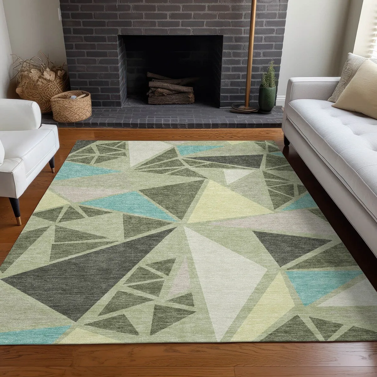 Machine Washable Indoor/ Outdoor Abstract Mosaic Chantille Rug