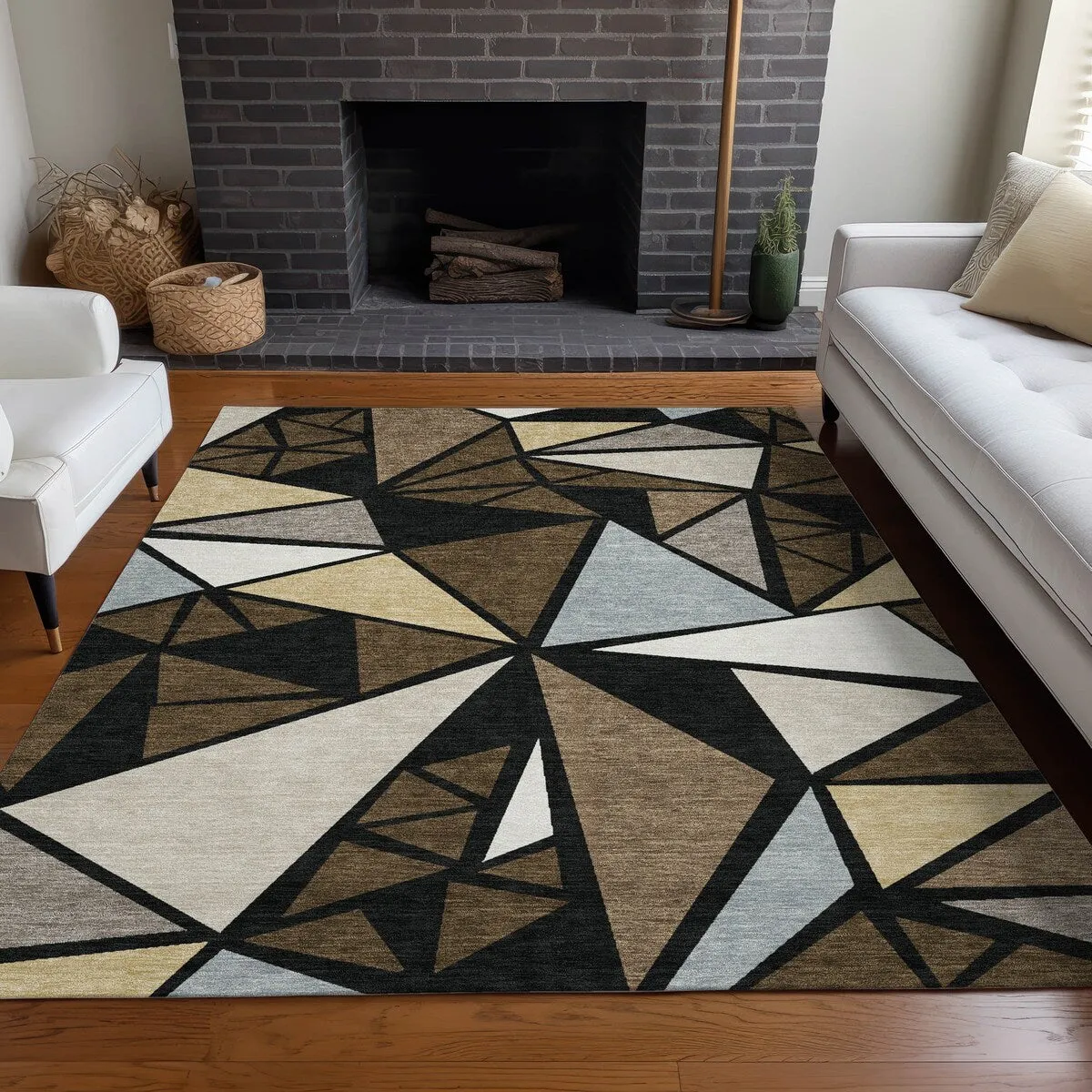 Machine Washable Indoor/ Outdoor Abstract Mosaic Chantille Rug