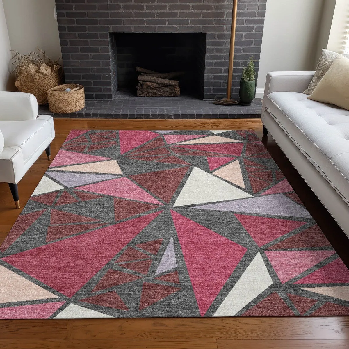 Machine Washable Indoor/ Outdoor Abstract Mosaic Chantille Rug