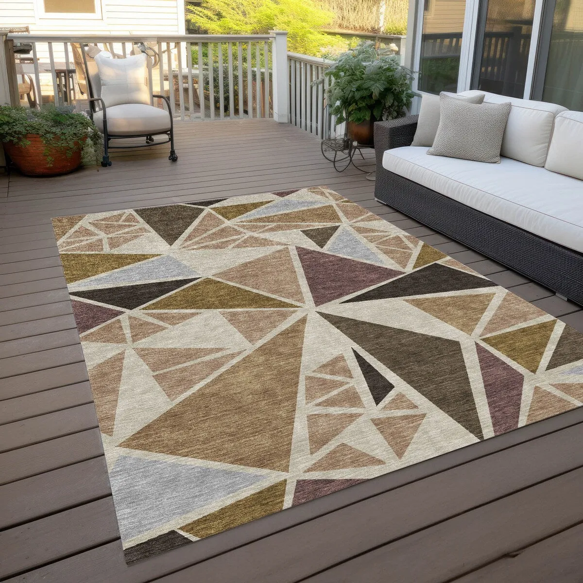 Machine Washable Indoor/ Outdoor Abstract Mosaic Chantille Rug