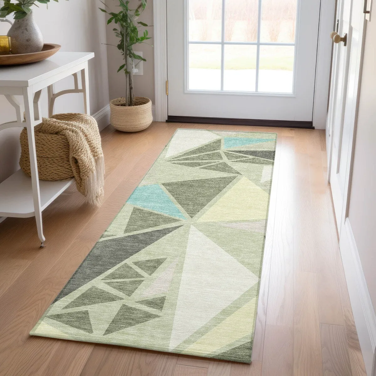 Machine Washable Indoor/ Outdoor Abstract Mosaic Chantille Rug