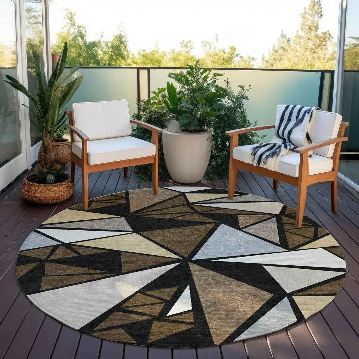 Machine Washable Indoor/ Outdoor Abstract Mosaic Chantille Rug