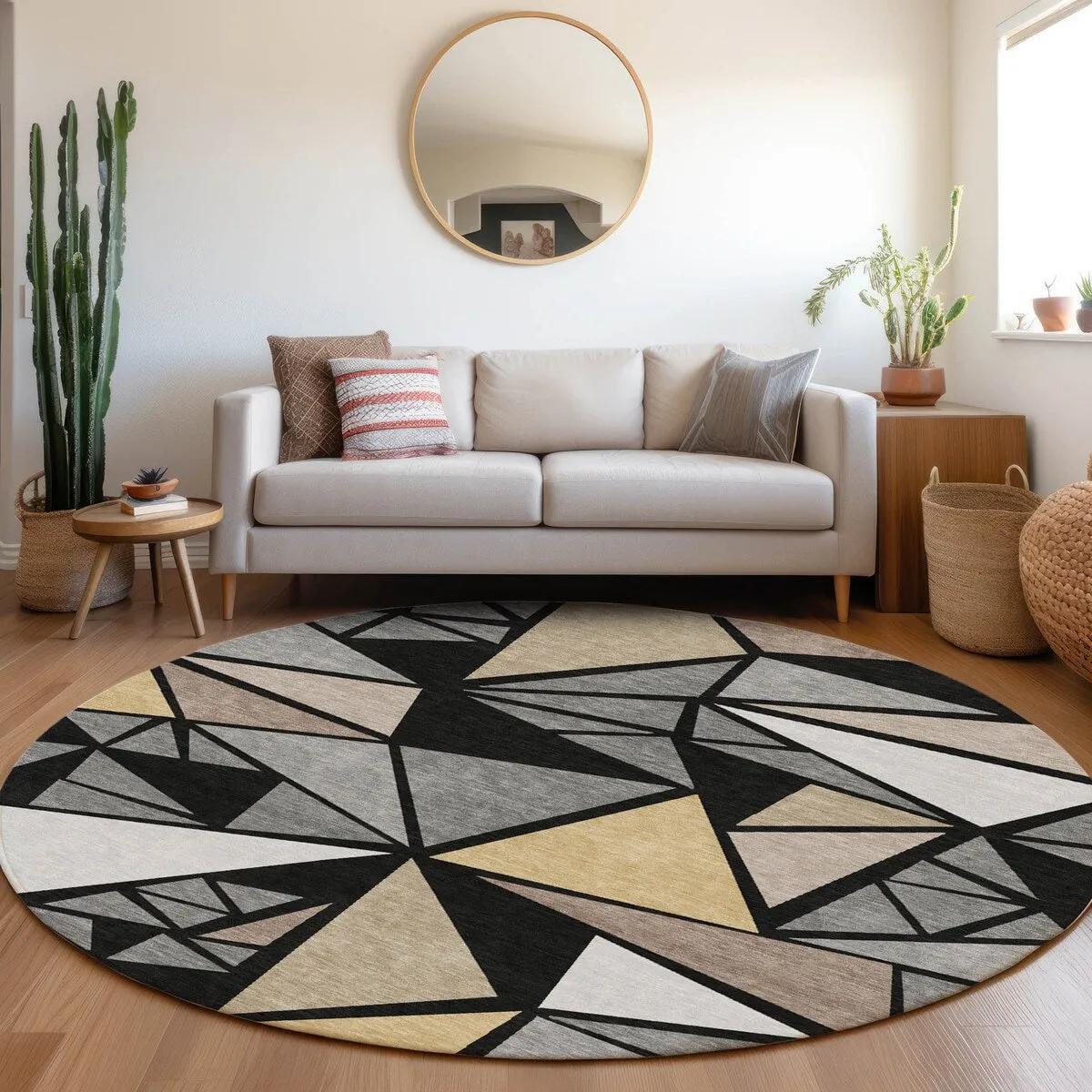 Machine Washable Indoor/ Outdoor Abstract Mosaic Chantille Rug