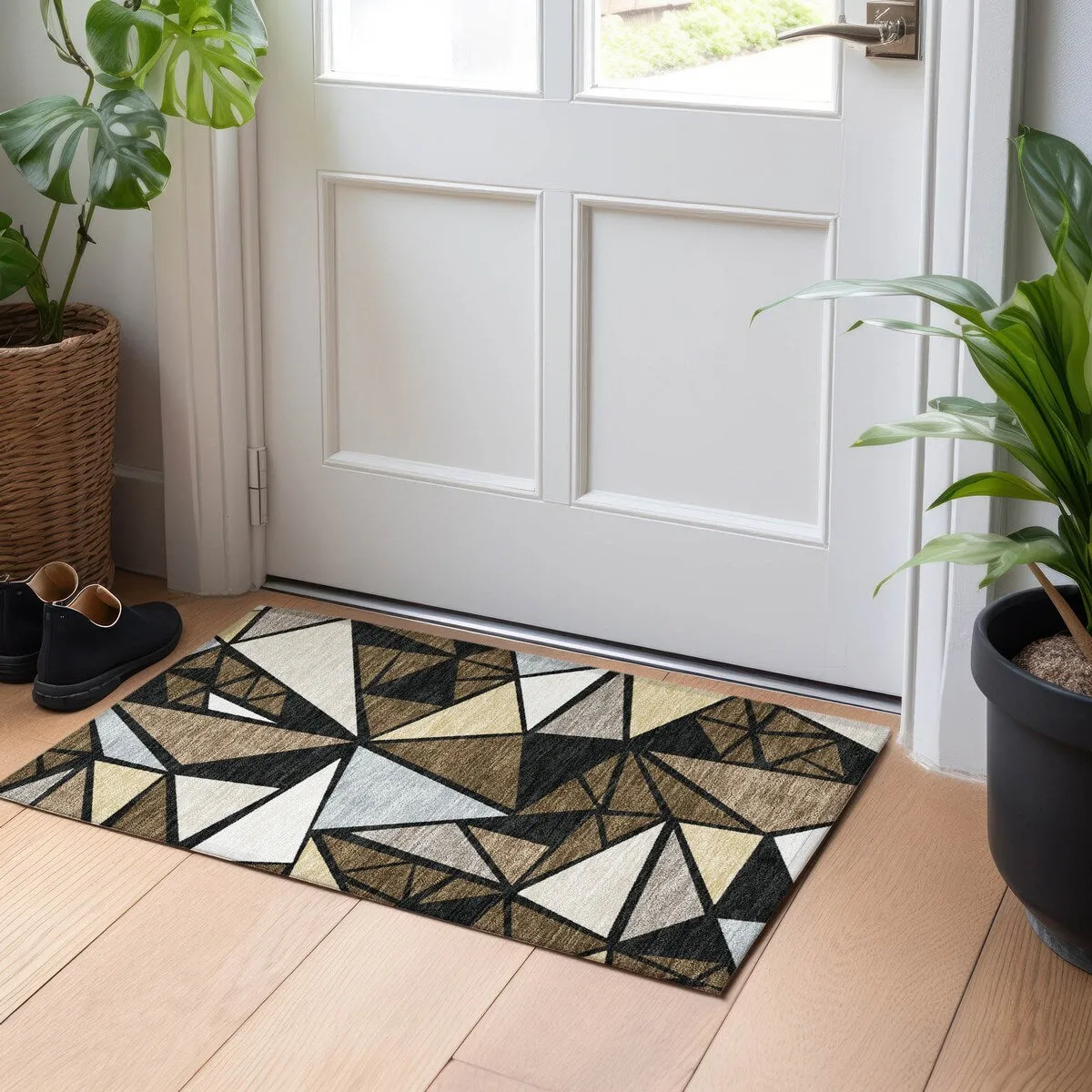 Machine Washable Indoor/ Outdoor Abstract Mosaic Chantille Rug