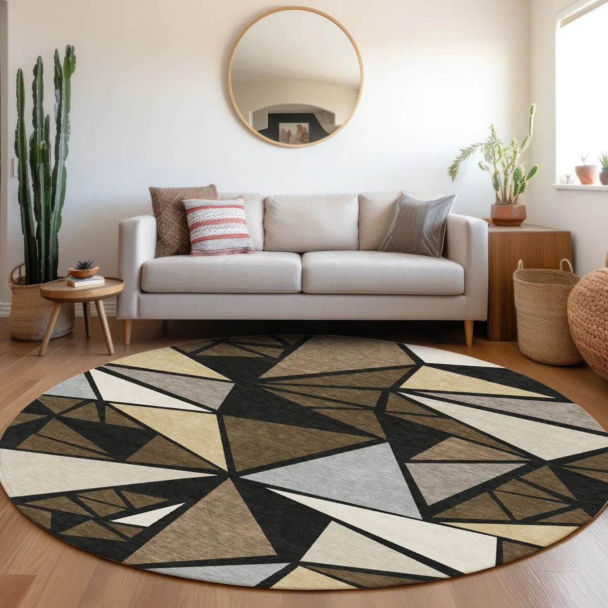 Machine Washable Indoor/ Outdoor Abstract Mosaic Chantille Rug