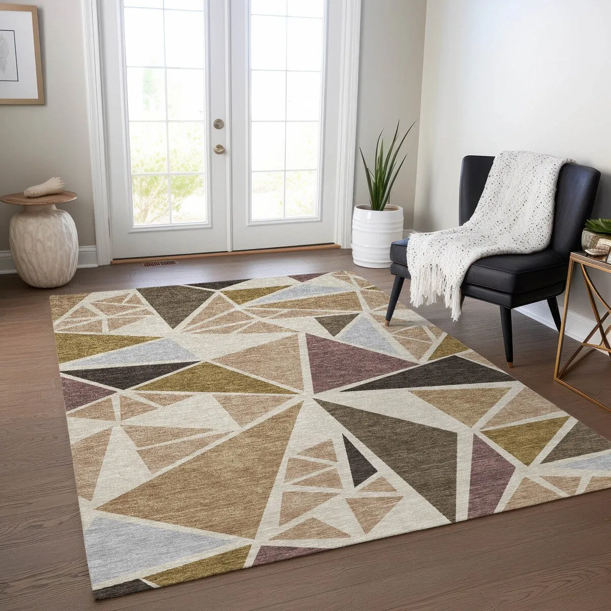 Machine Washable Indoor/ Outdoor Abstract Mosaic Chantille Rug