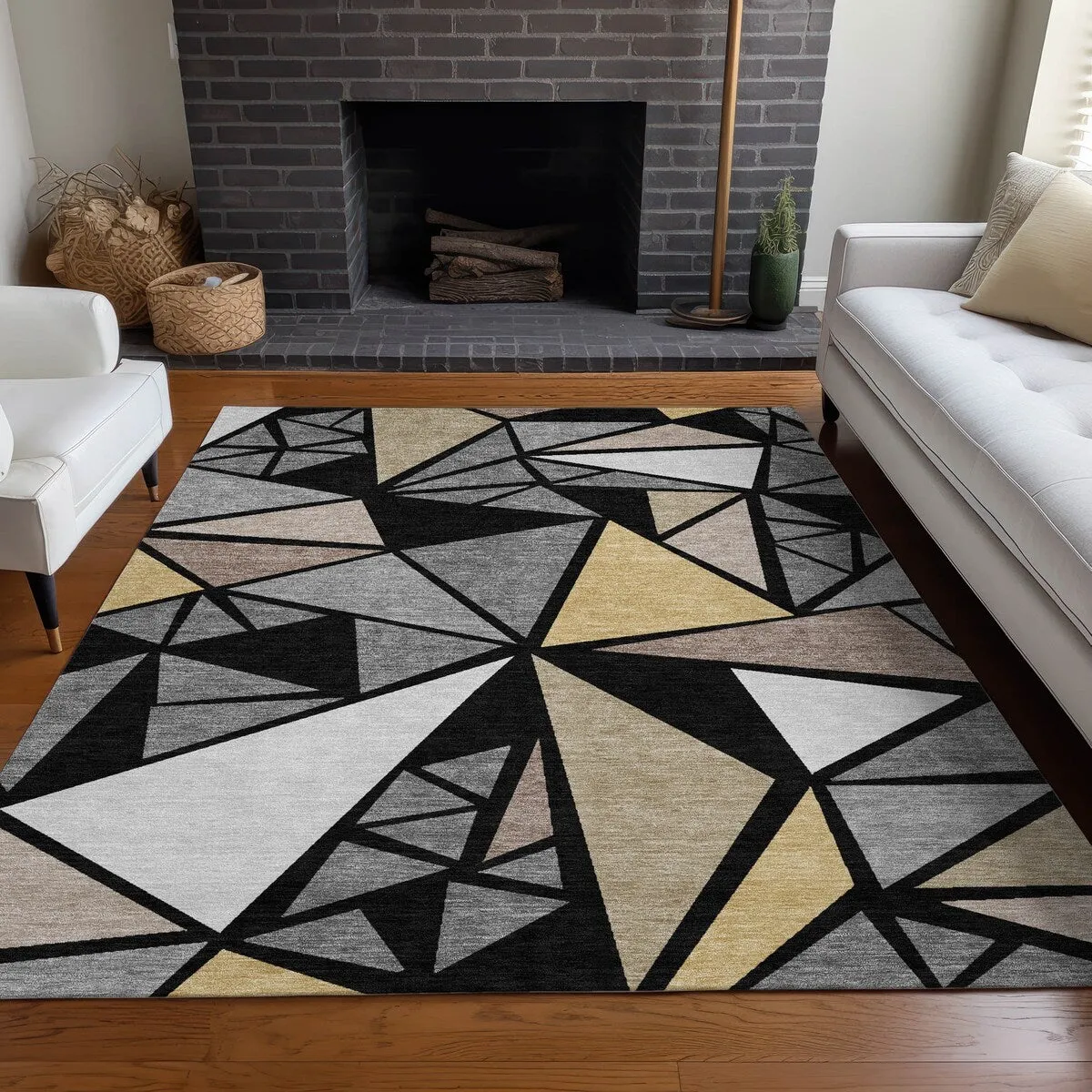 Machine Washable Indoor/ Outdoor Abstract Mosaic Chantille Rug
