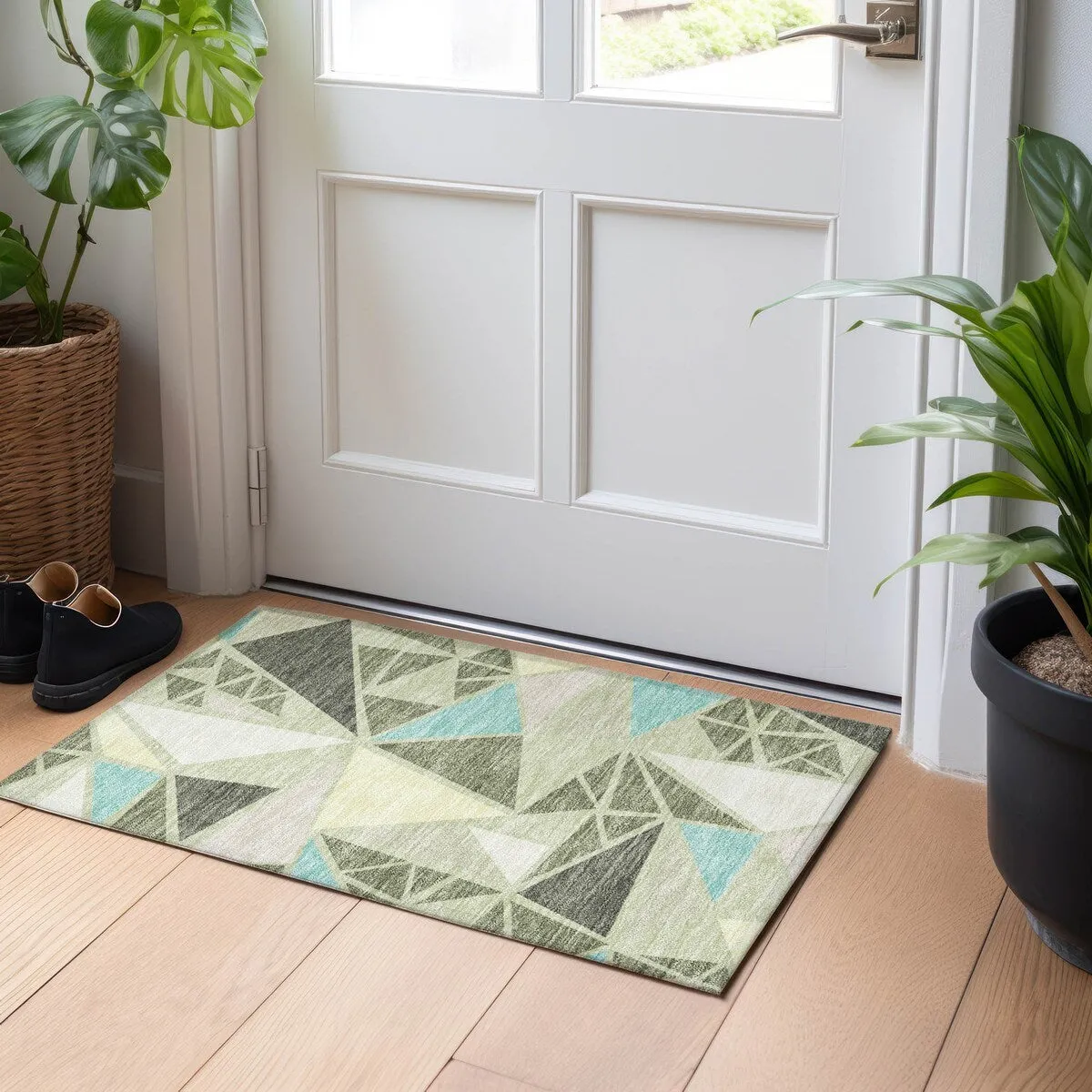 Machine Washable Indoor/ Outdoor Abstract Mosaic Chantille Rug