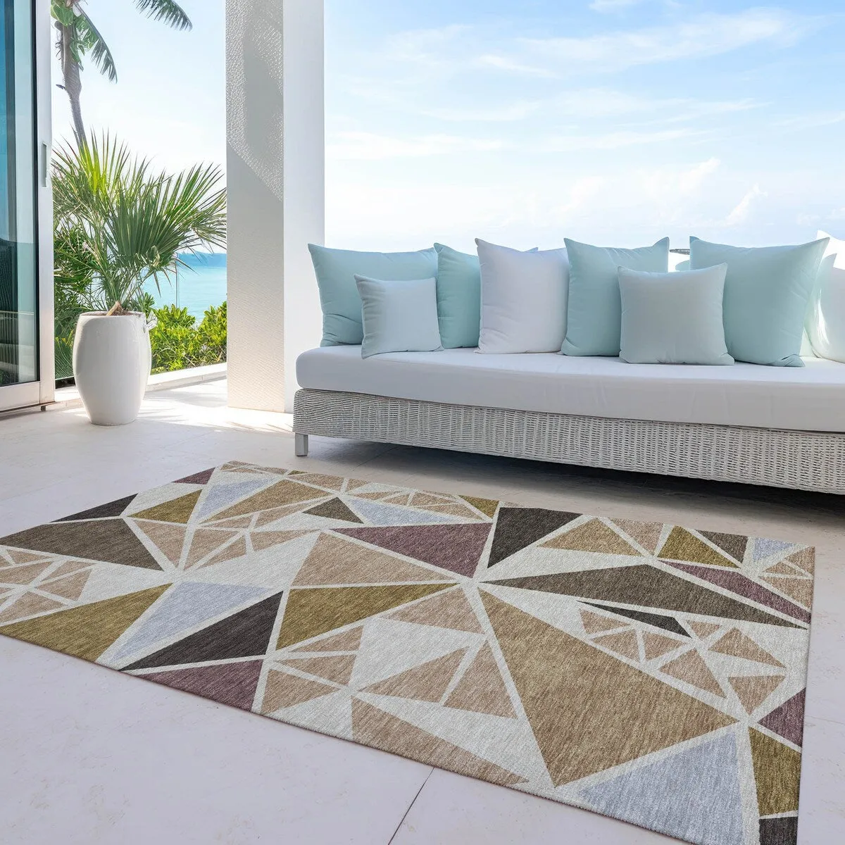 Machine Washable Indoor/ Outdoor Abstract Mosaic Chantille Rug