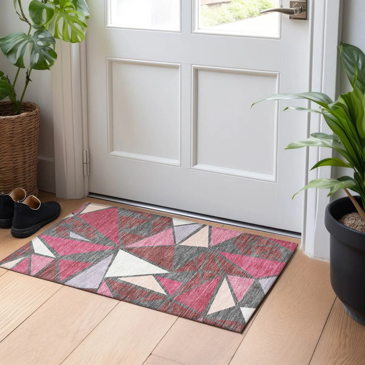 Machine Washable Indoor/ Outdoor Abstract Mosaic Chantille Rug