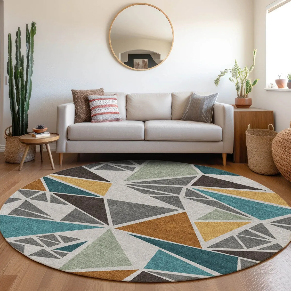Machine Washable Indoor/ Outdoor Abstract Mosaic Chantille Rug