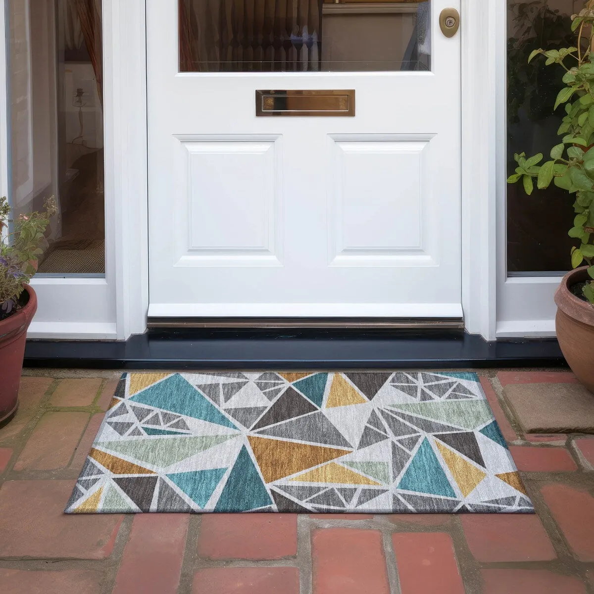 Machine Washable Indoor/ Outdoor Abstract Mosaic Chantille Rug