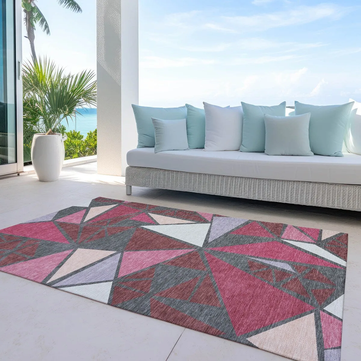Machine Washable Indoor/ Outdoor Abstract Mosaic Chantille Rug