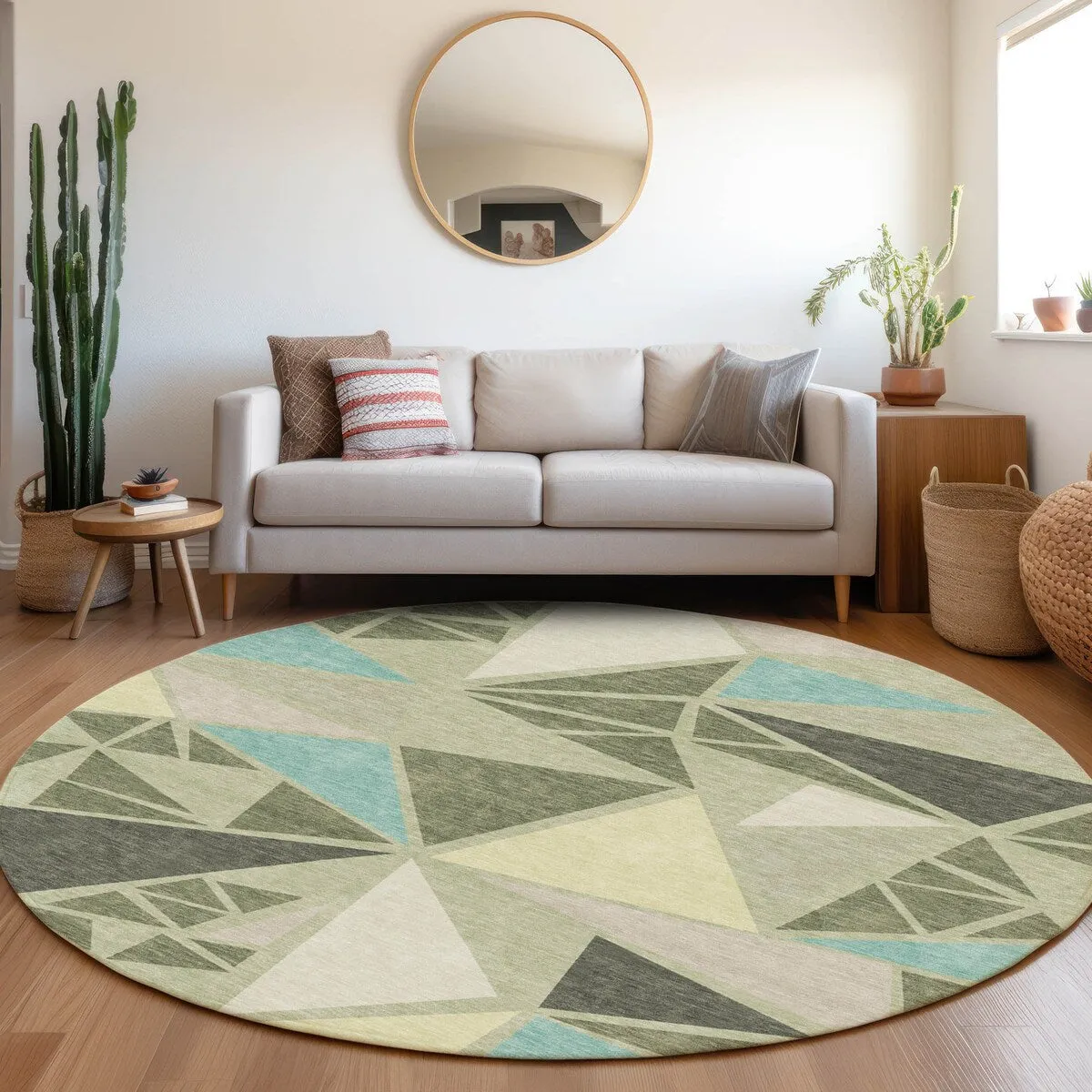 Machine Washable Indoor/ Outdoor Abstract Mosaic Chantille Rug