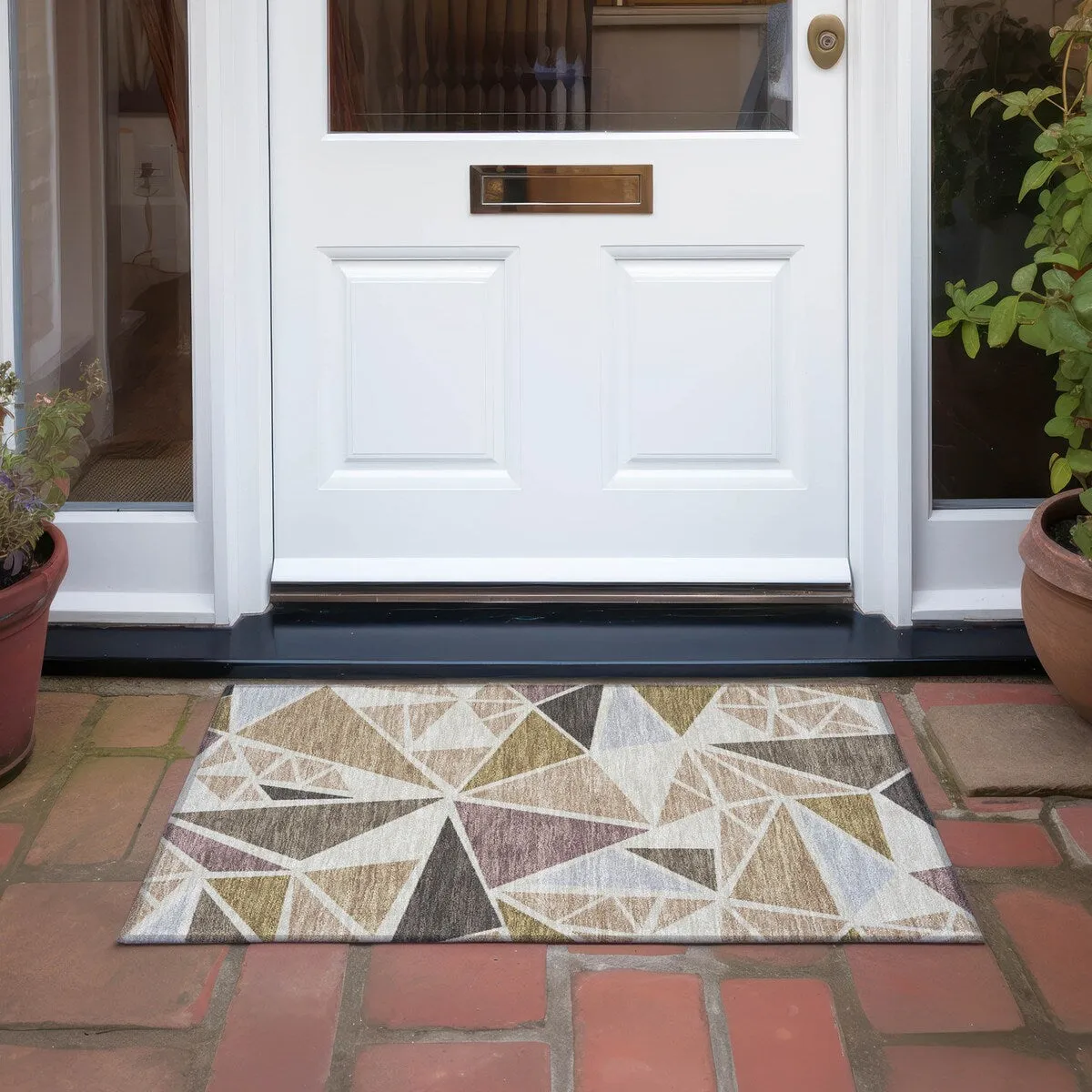 Machine Washable Indoor/ Outdoor Abstract Mosaic Chantille Rug