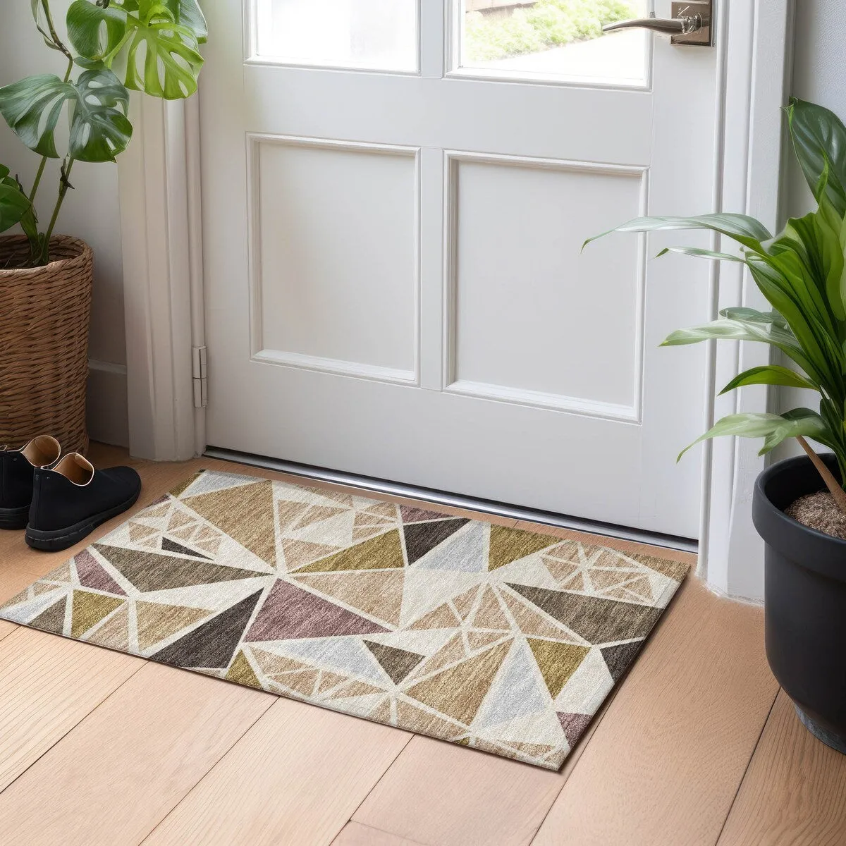 Machine Washable Indoor/ Outdoor Abstract Mosaic Chantille Rug