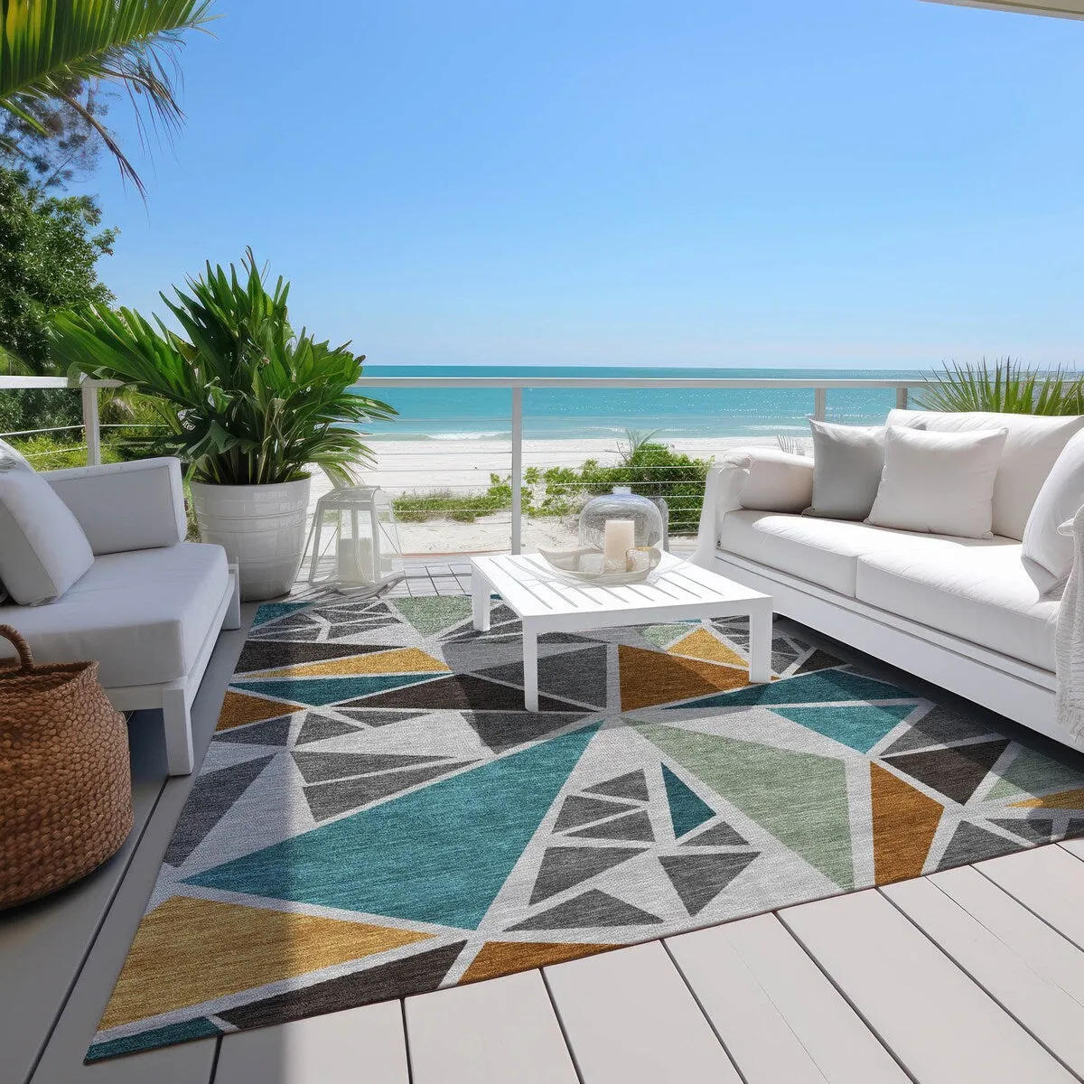Machine Washable Indoor/ Outdoor Abstract Mosaic Chantille Rug