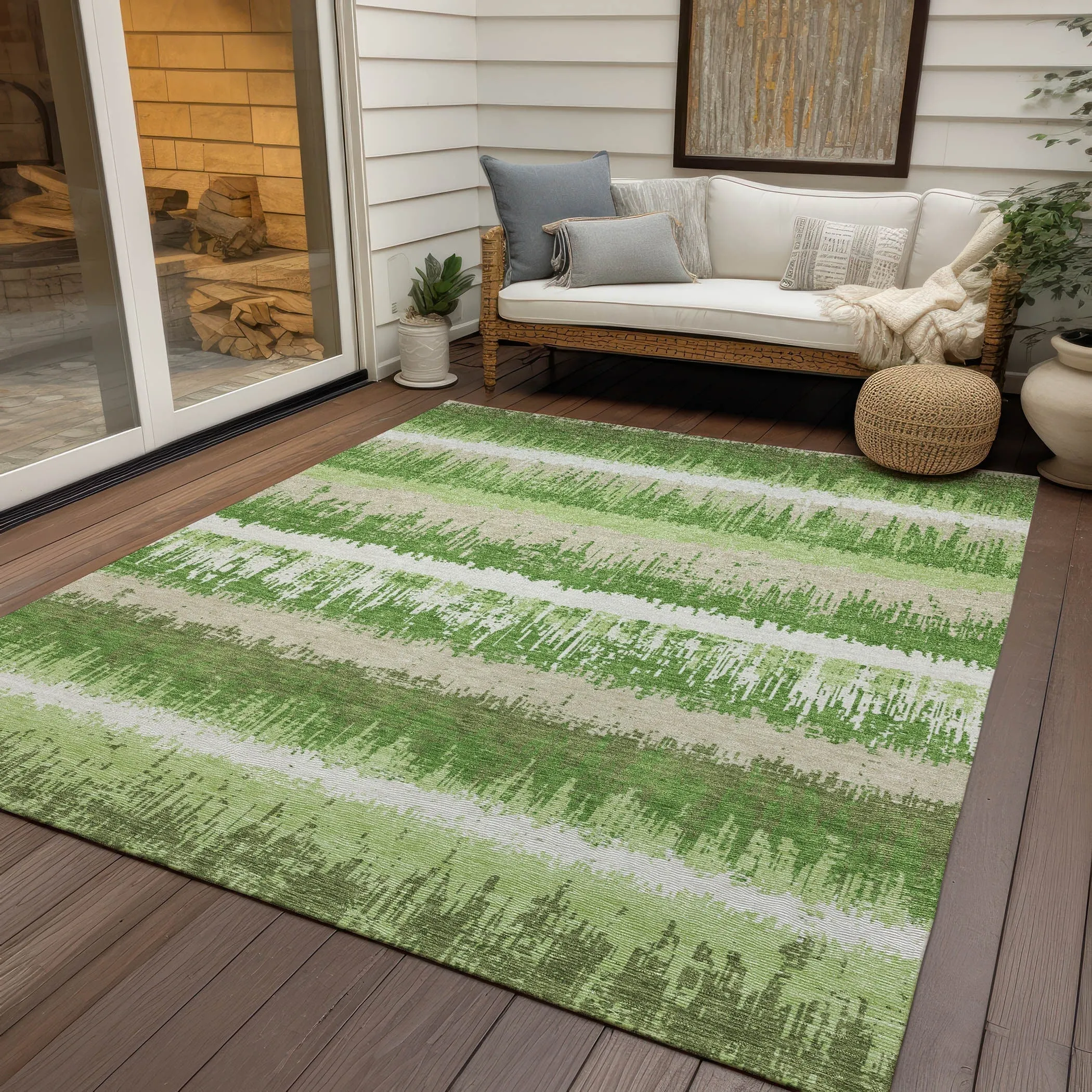 Machine Washable Indoor/ Outdoor Abstract Ombre Chantille Rug