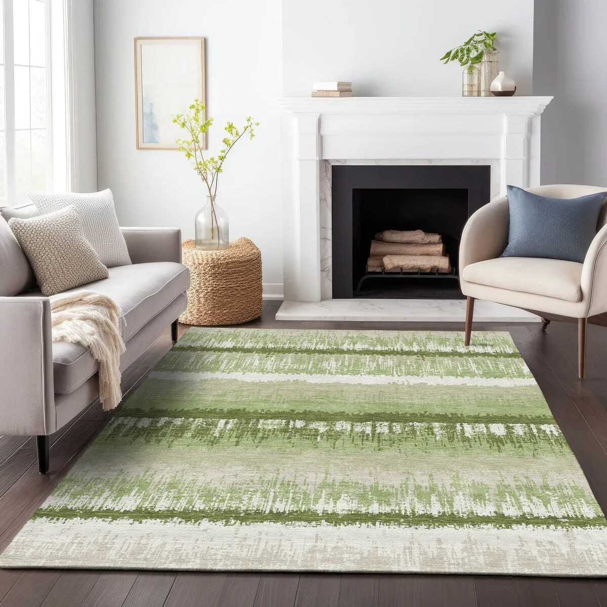 Machine Washable Indoor/ Outdoor Abstract Ombre Chantille Rug
