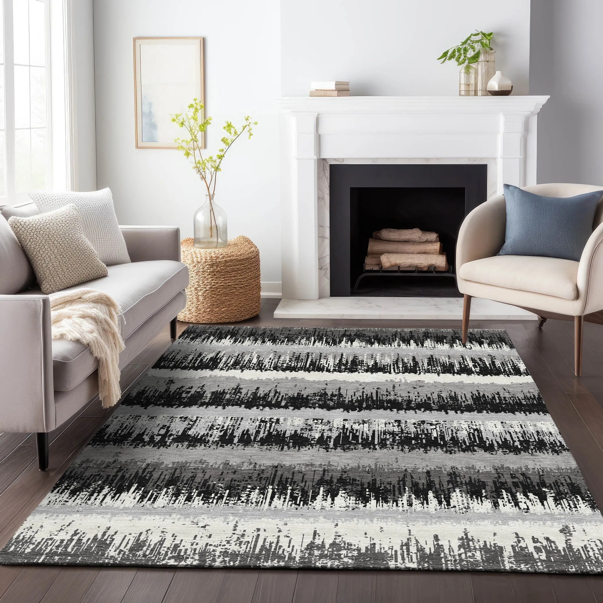 Machine Washable Indoor/ Outdoor Abstract Ombre Chantille Rug