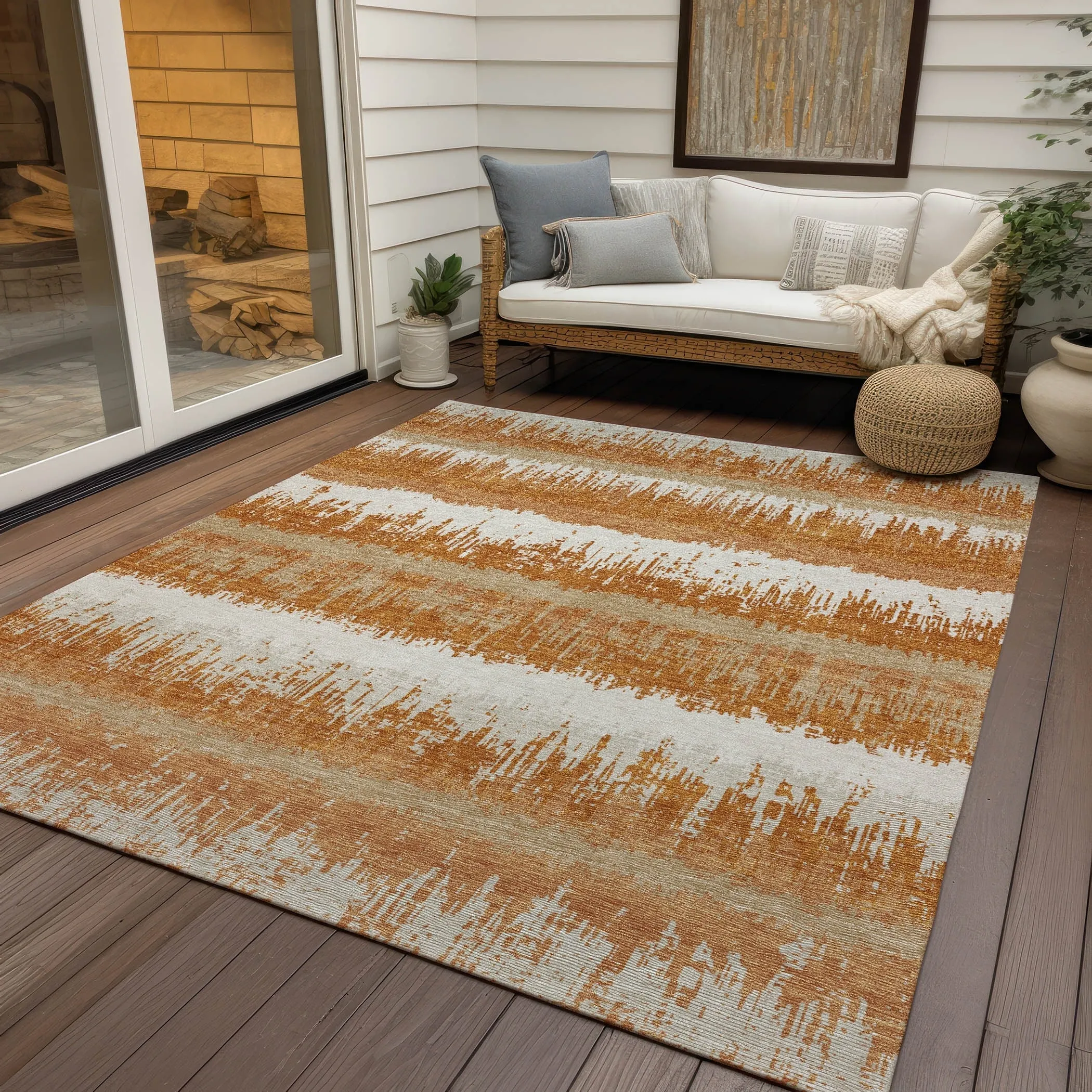 Machine Washable Indoor/ Outdoor Abstract Ombre Chantille Rug