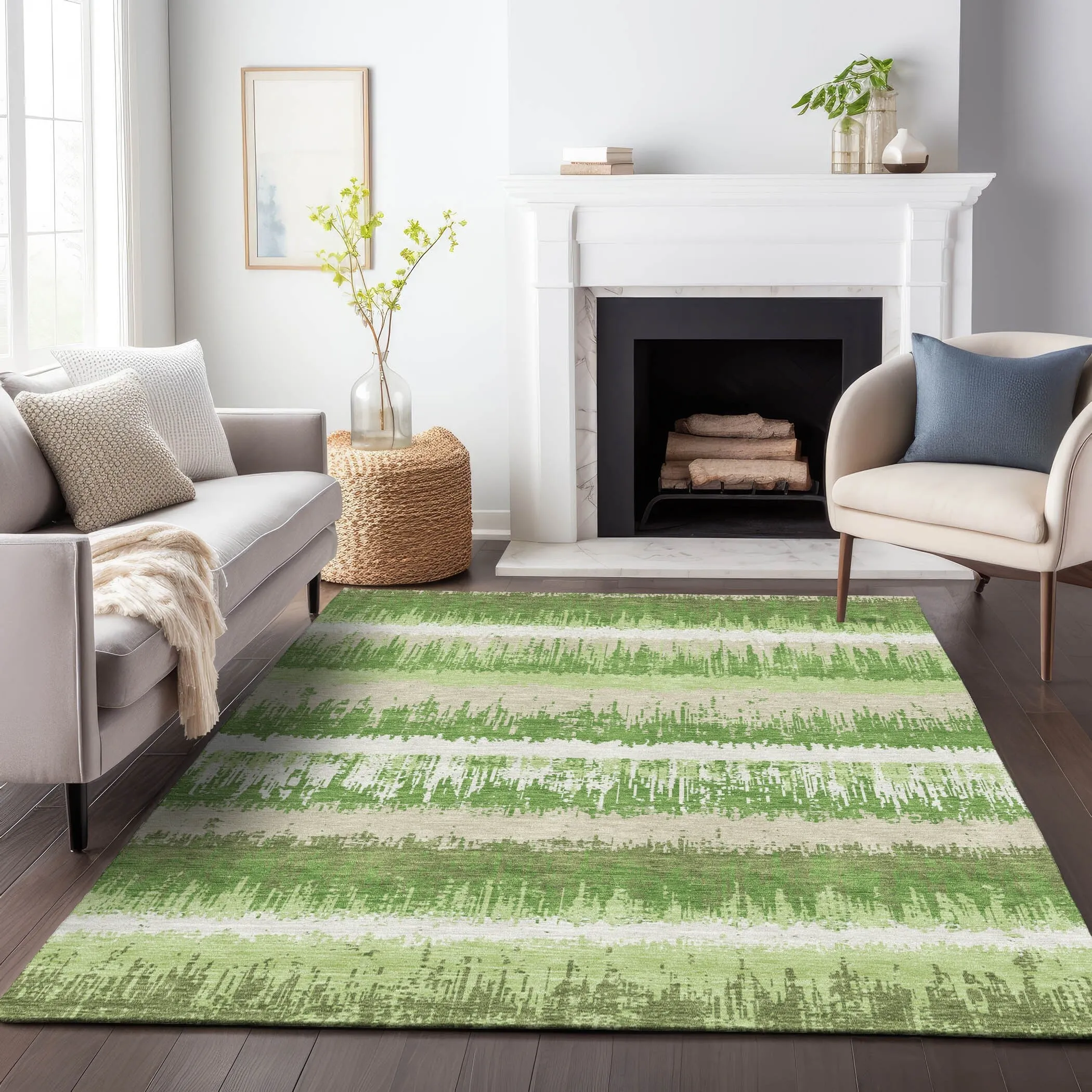 Machine Washable Indoor/ Outdoor Abstract Ombre Chantille Rug