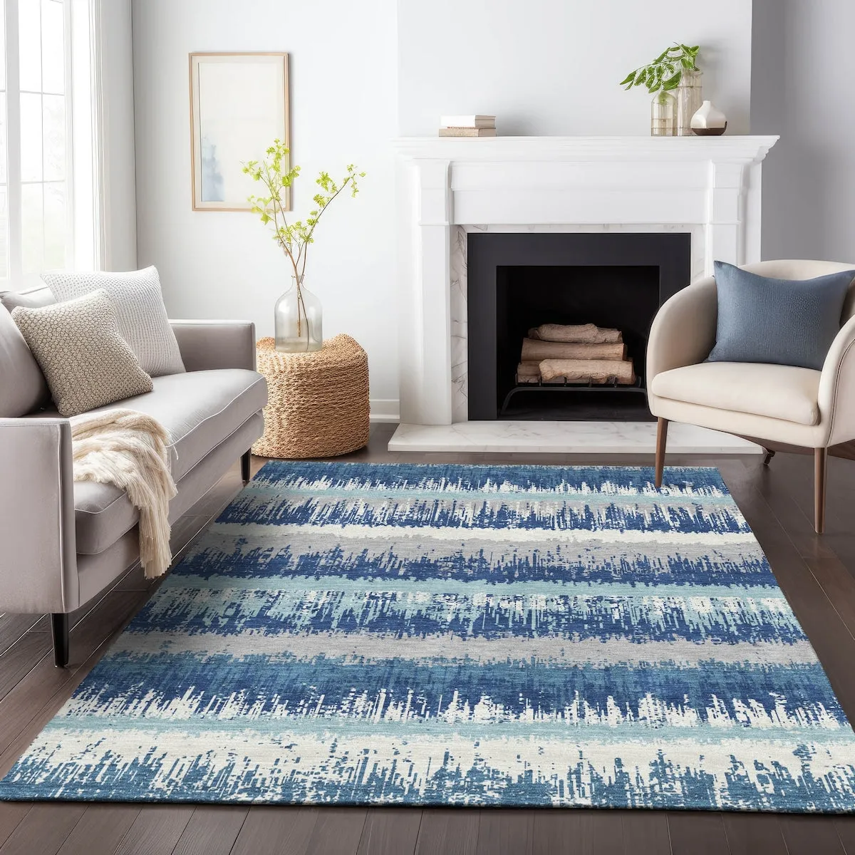 Machine Washable Indoor/ Outdoor Abstract Ombre Chantille Rug