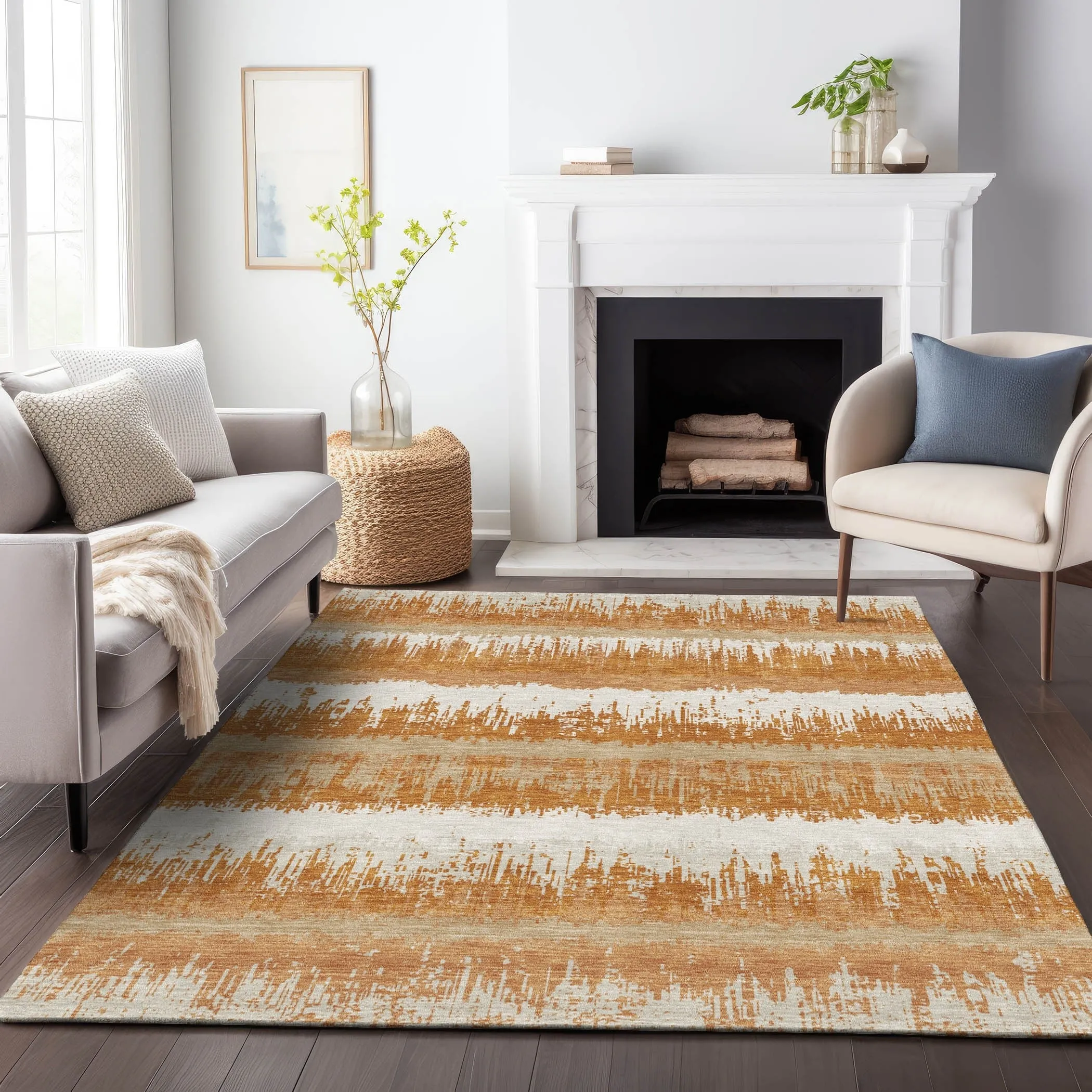 Machine Washable Indoor/ Outdoor Abstract Ombre Chantille Rug