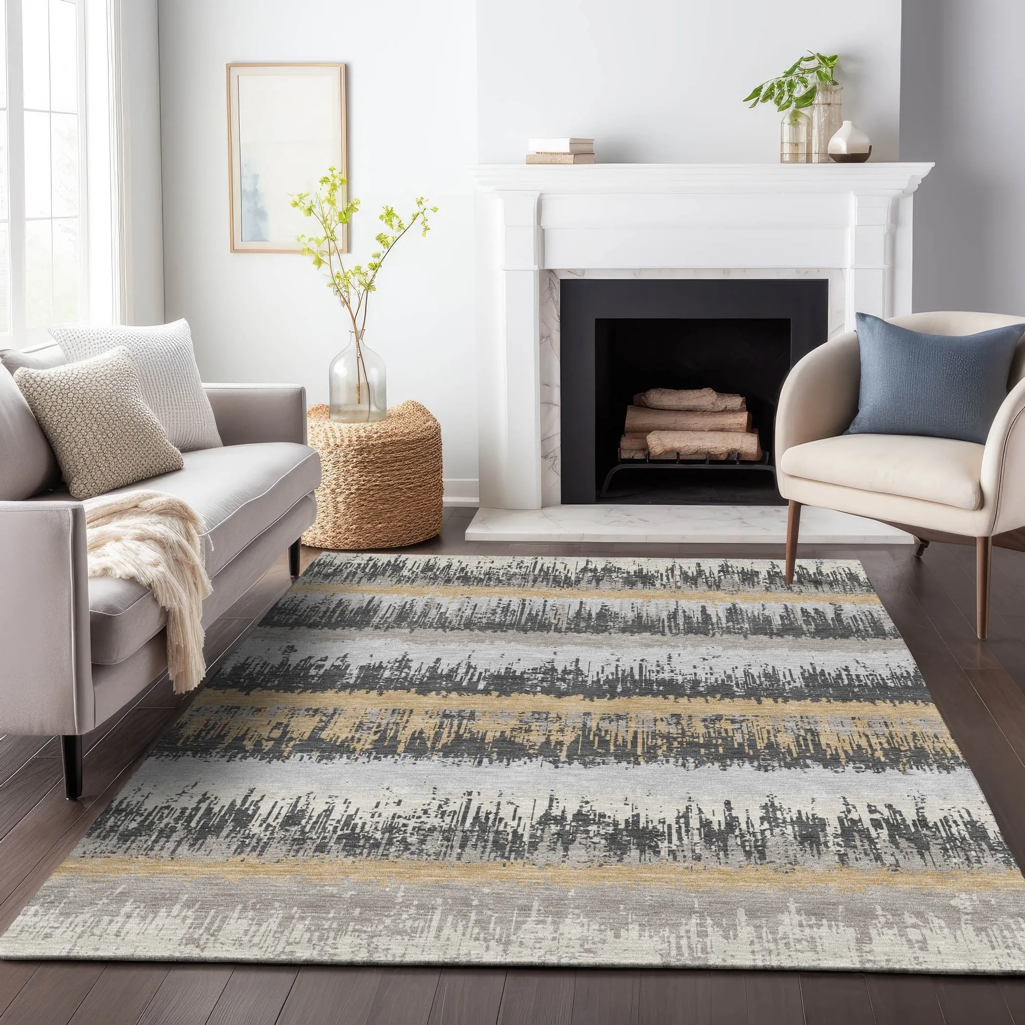 Machine Washable Indoor/ Outdoor Abstract Ombre Chantille Rug