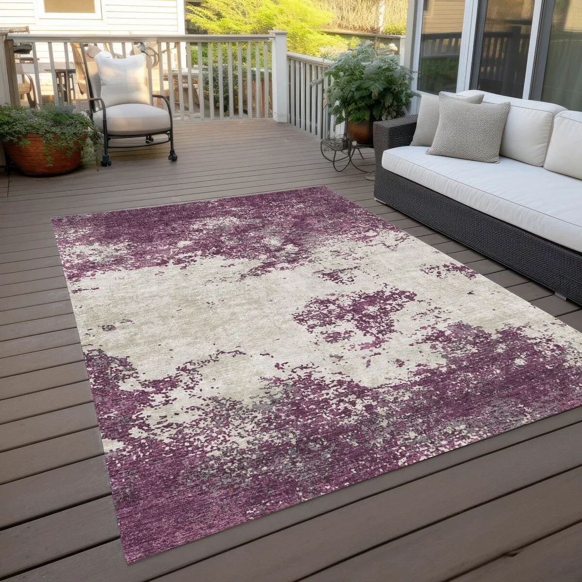 Machine Washable Indoor/ Outdoor Abstract Pixels Chantille Rug
