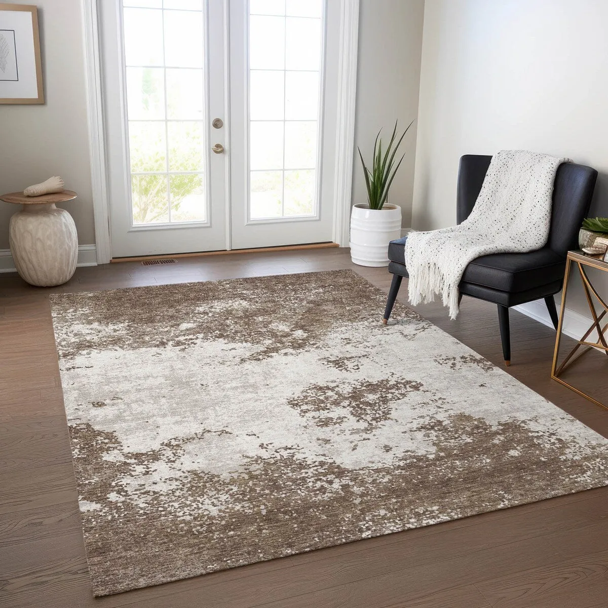 Machine Washable Indoor/ Outdoor Abstract Pixels Chantille Rug