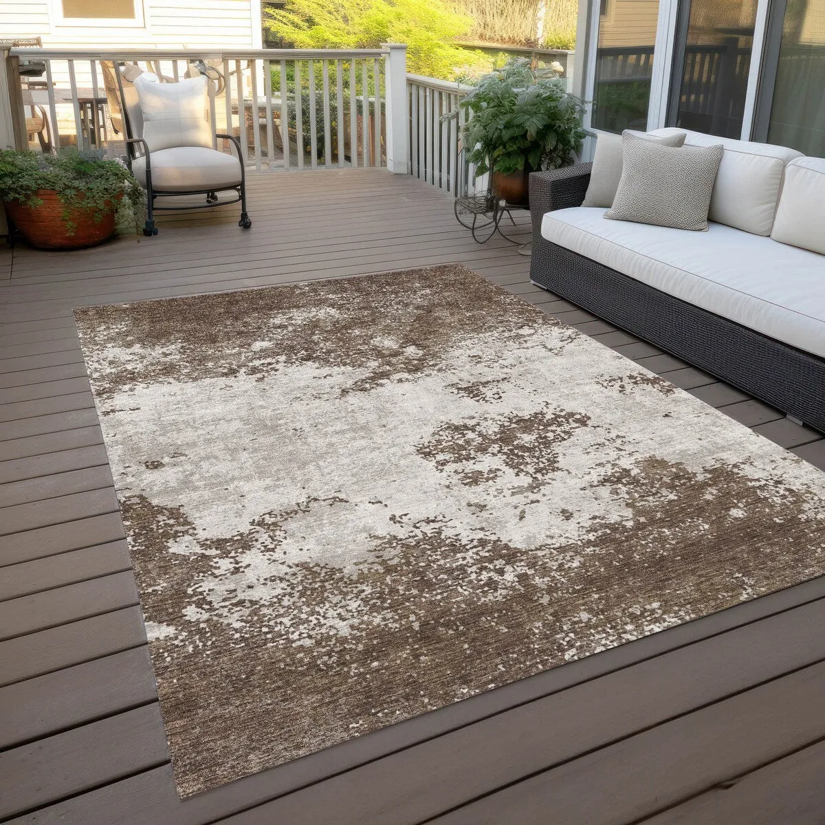 Machine Washable Indoor/ Outdoor Abstract Pixels Chantille Rug