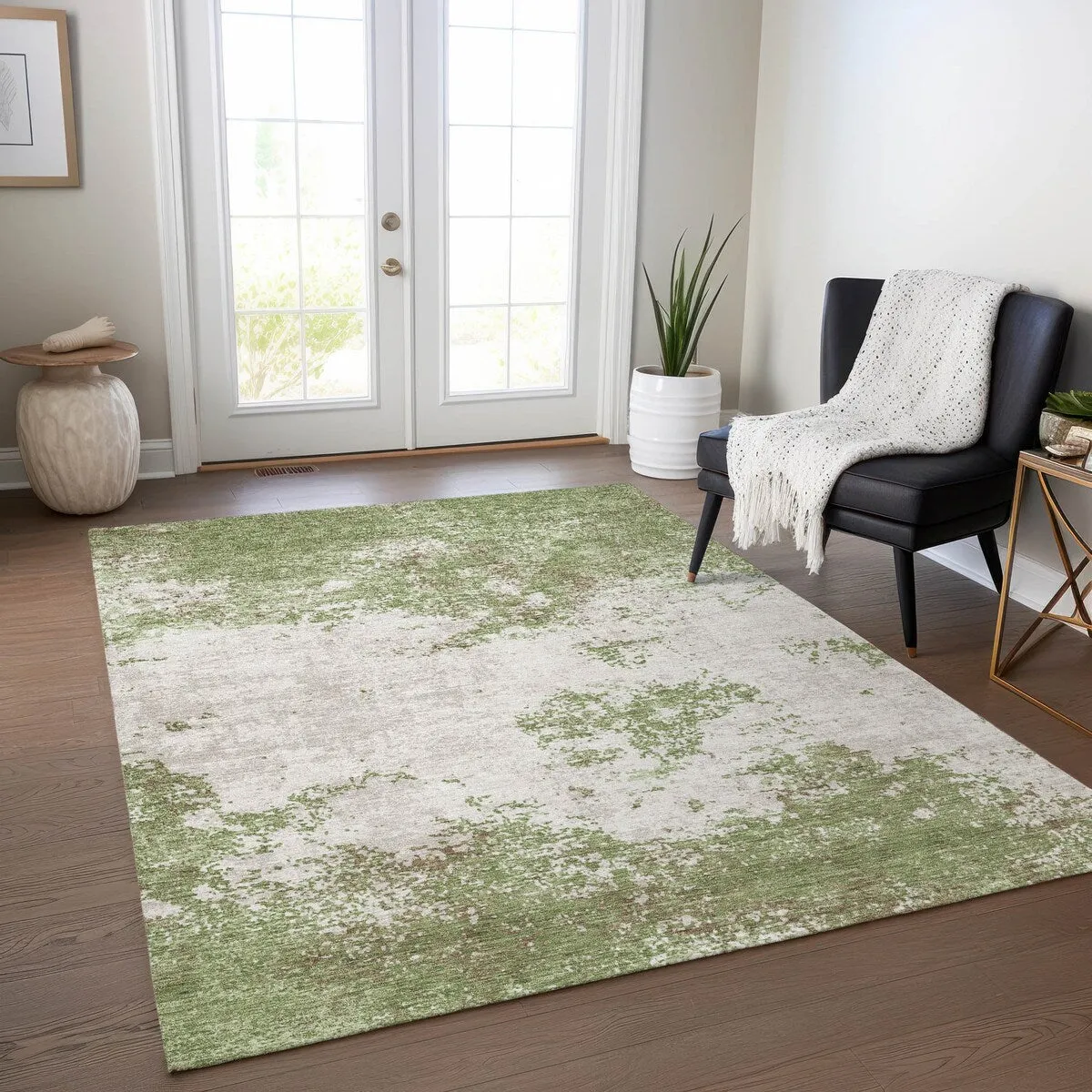 Machine Washable Indoor/ Outdoor Abstract Pixels Chantille Rug