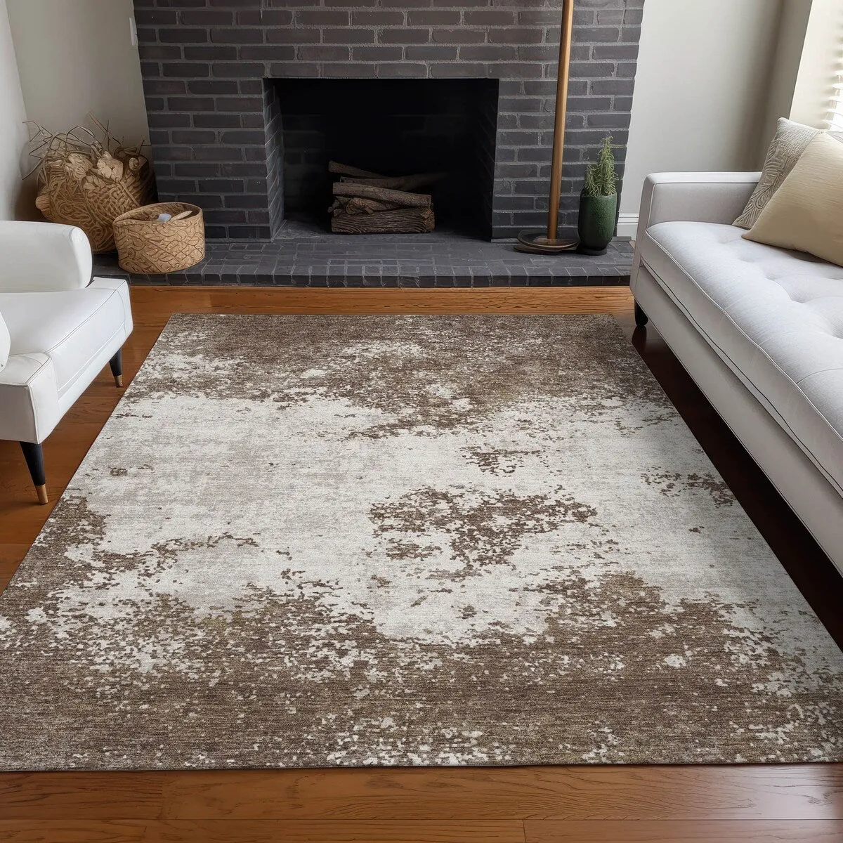 Machine Washable Indoor/ Outdoor Abstract Pixels Chantille Rug