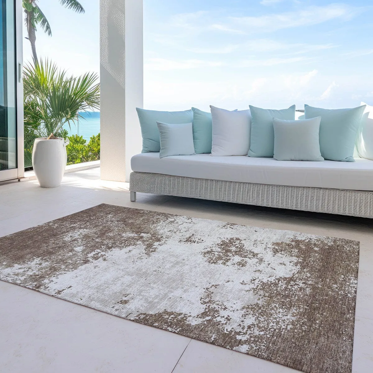 Machine Washable Indoor/ Outdoor Abstract Pixels Chantille Rug